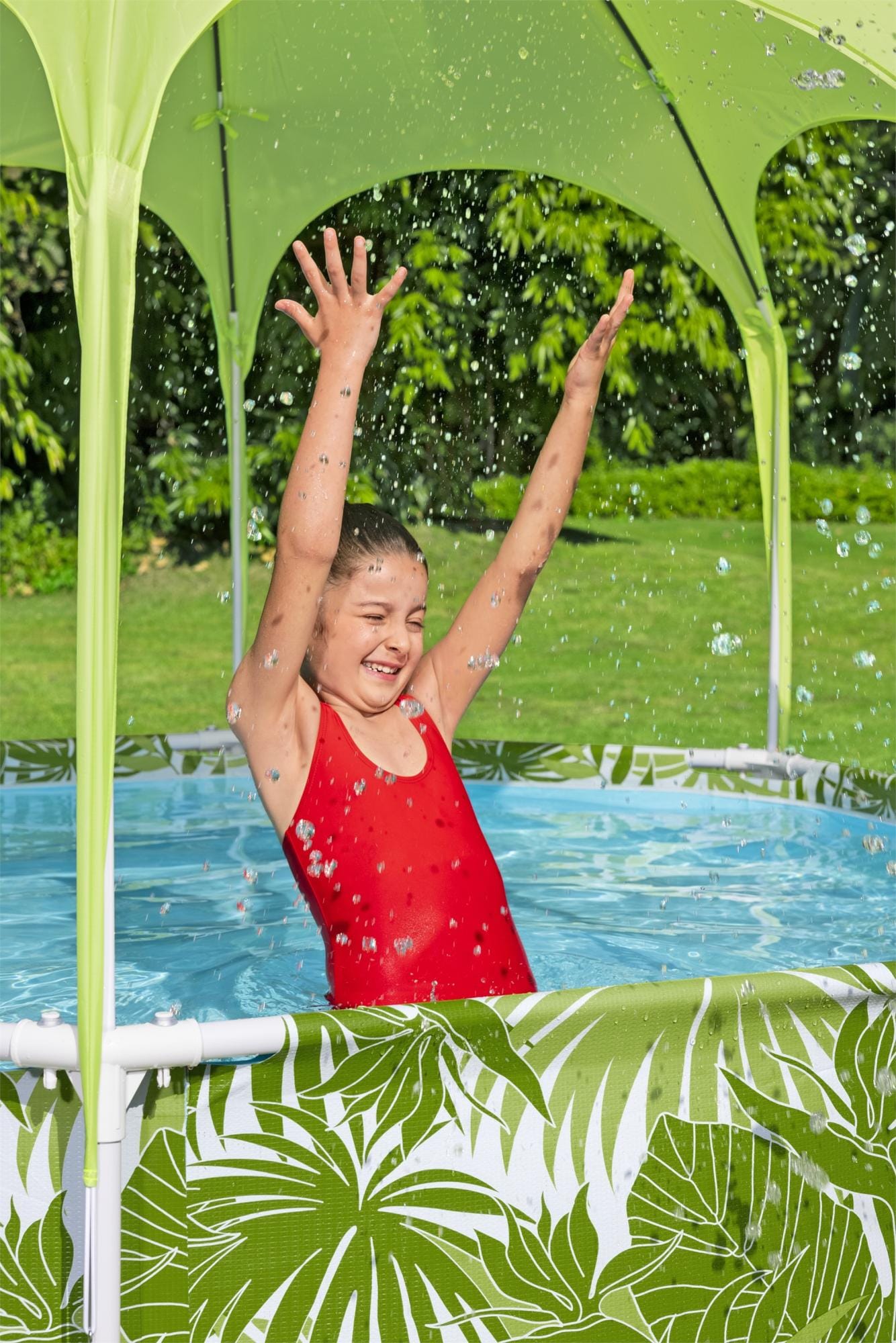 Giochi gonfiabili per bambini Piscina con parasole UV Careful Splash-in-Shade verde da 244x51 cm Bestway 1