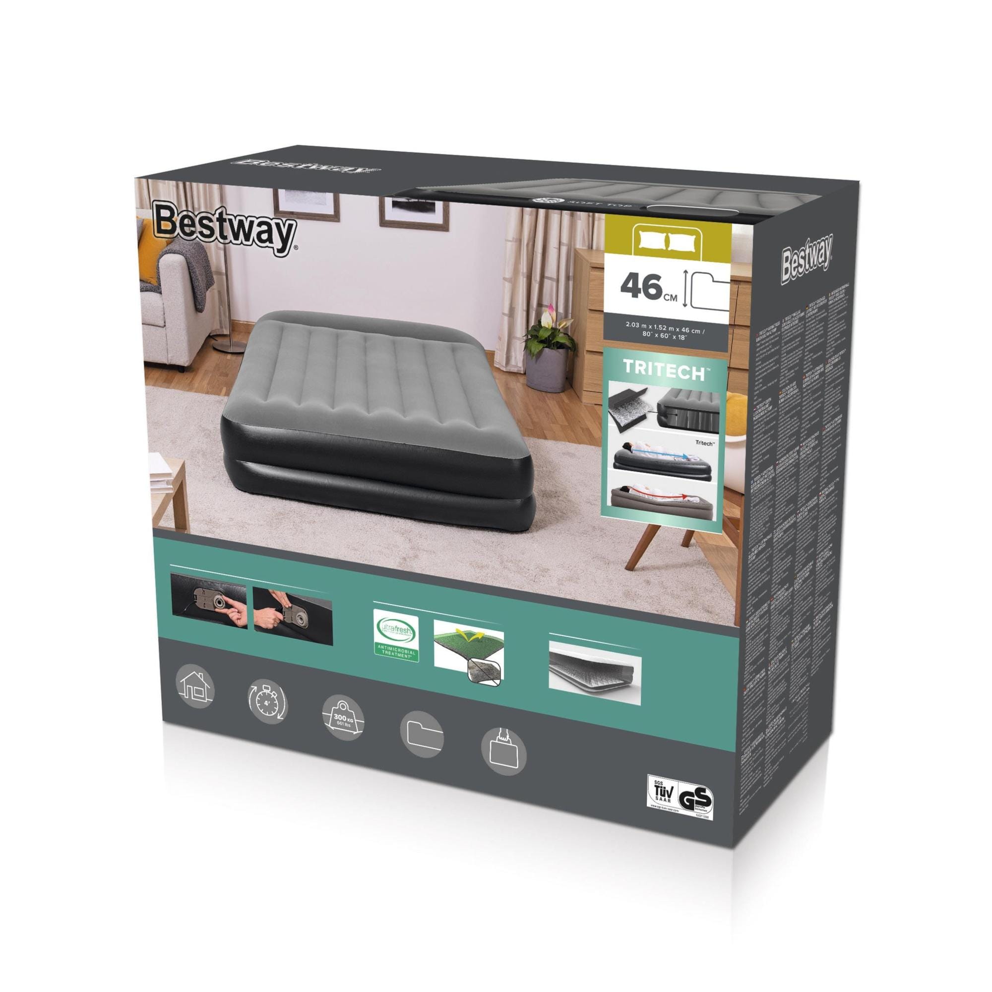 Materassi gonfiabili Materasso  gonfiabile matrimoniale nero da 203x152x46 cm Bestway 9