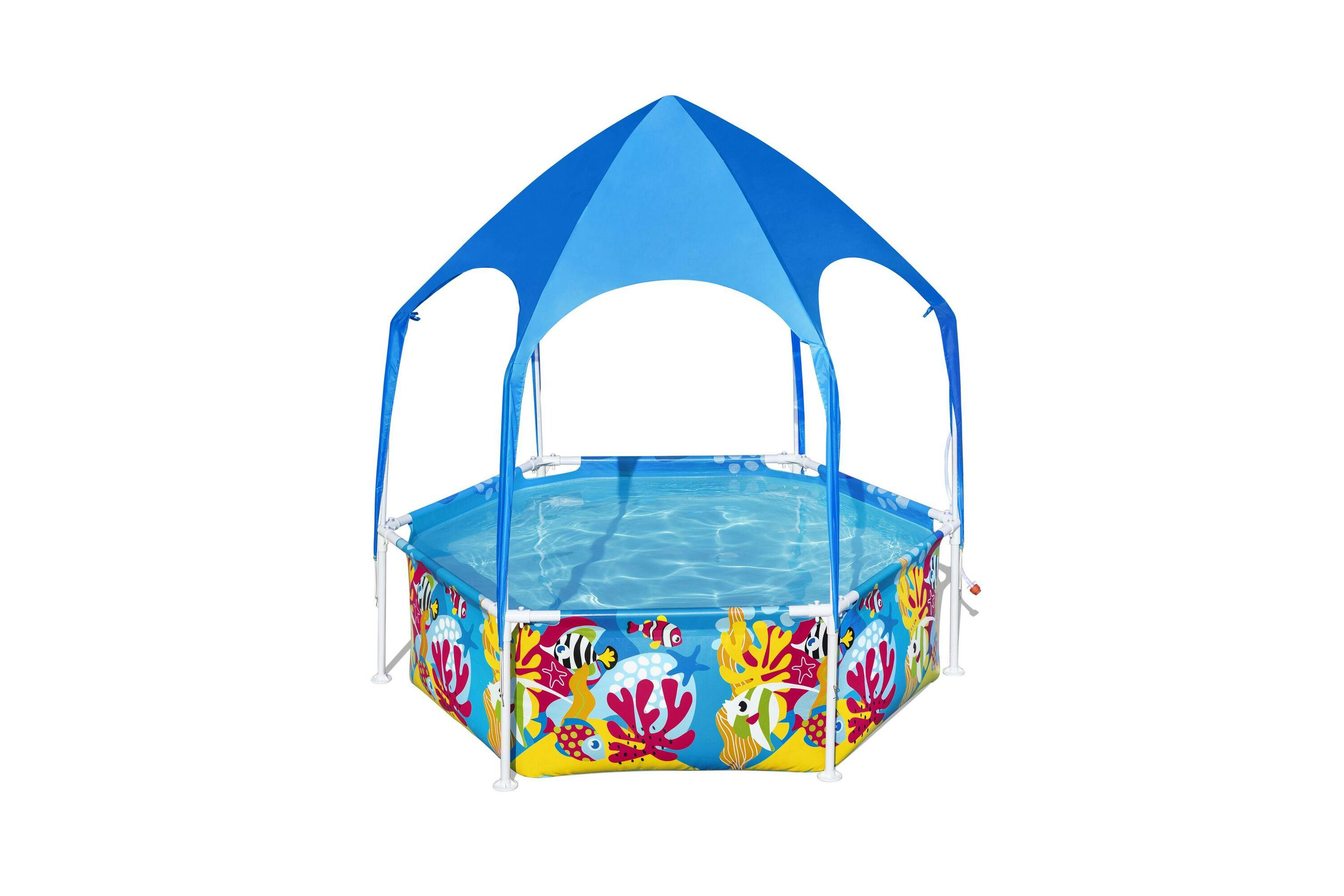 Giochi gonfiabili per bambini Piscinetta con parasole UV Careful Splash-in-Shade blu da 183x51 cm Bestway 1