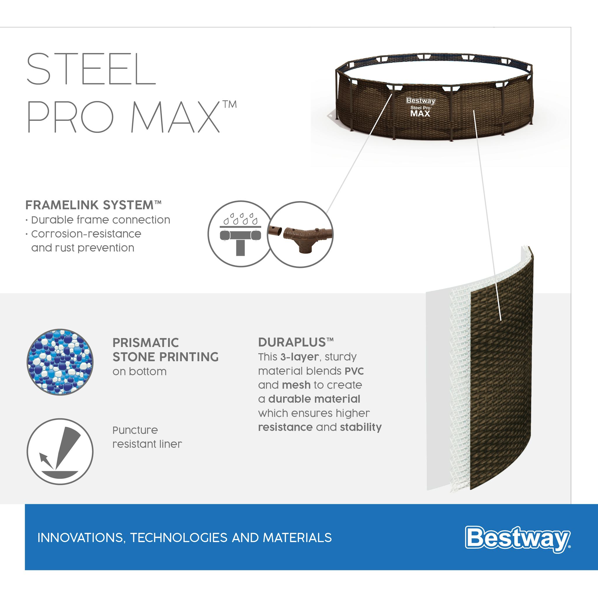 Piscine fuori terra Piscina base struttura e liner rotonda Steel Pro MAX da 366x100 cm rattan scuro Bestway 3
