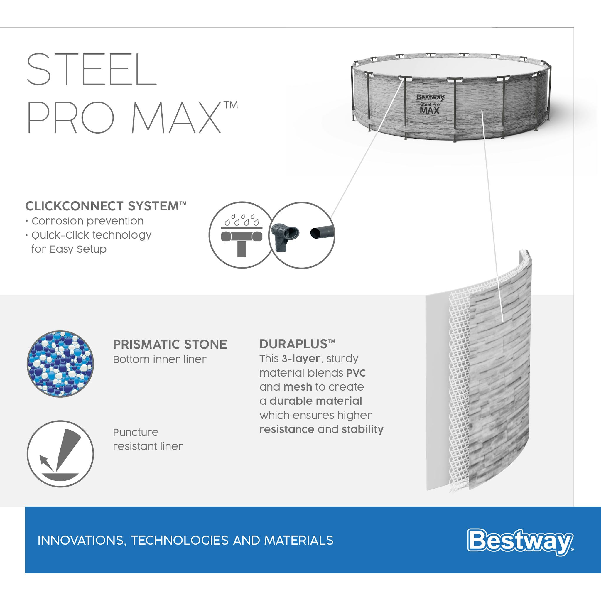 Piscine fuori terra Piscina base struttura e liner rotonda Steel Pro MAX da 427x122 cm effetto pietra Bestway 3
