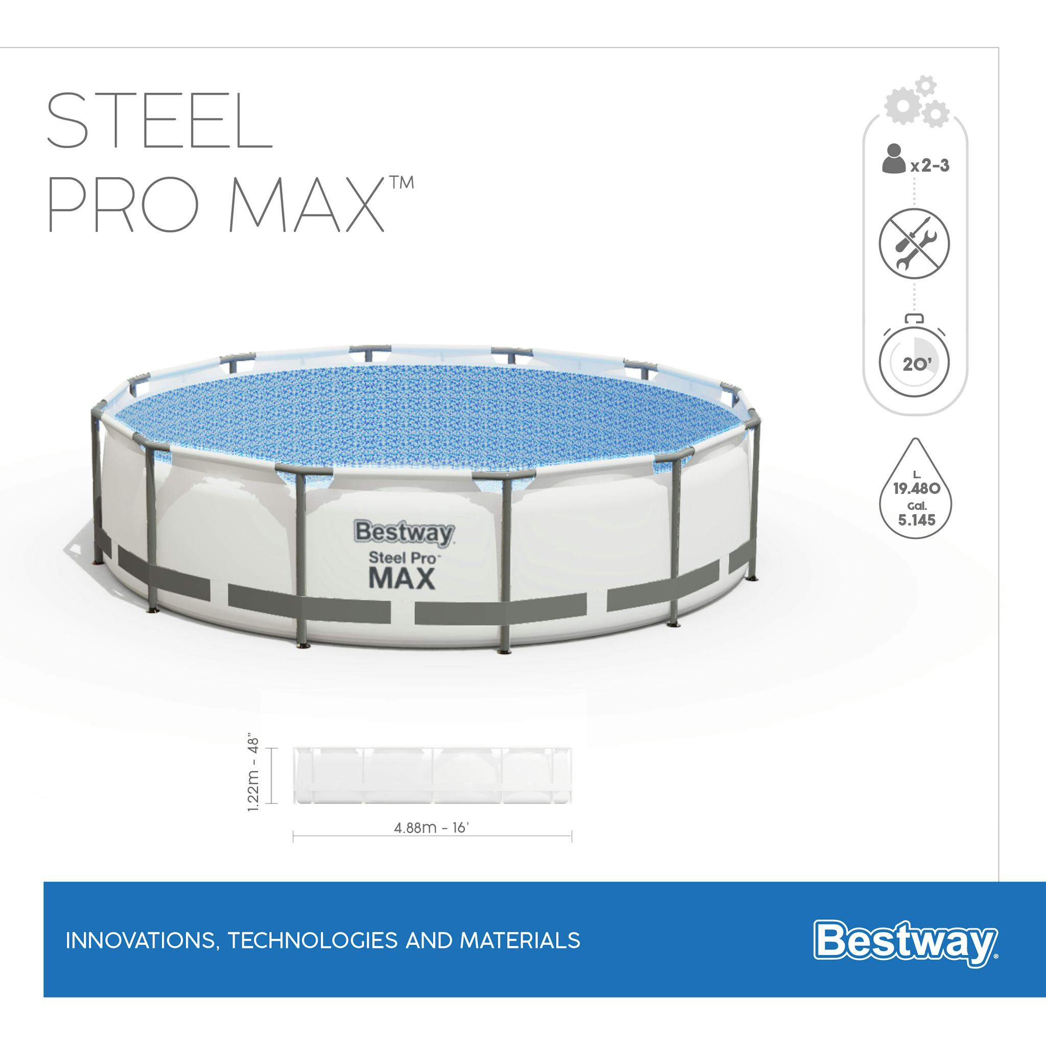 Piscine fuori terra Set piscina fuori terra rotonda Steel Pro MAX da 488x122 cm grigio chiaro Bestway 6