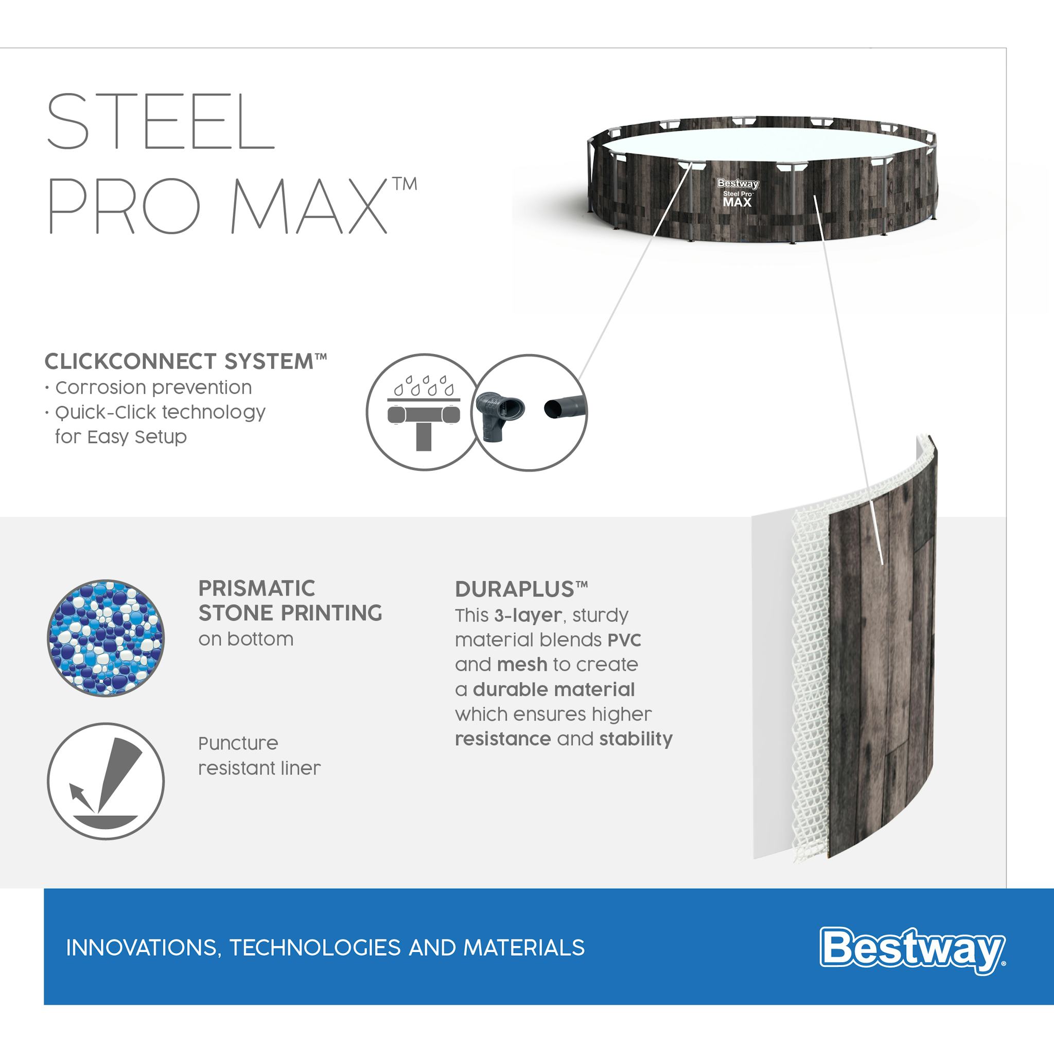 Piscine fuori terra Piscina base struttura e liner rotonda Steel Pro MAX  da 427x107 cm legno scuro Bestway 3