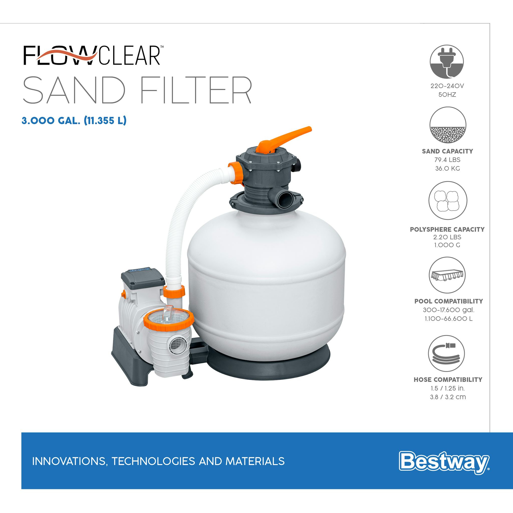 Accessori Piscine e Spa Pompa filtro a sabbia da 11.355 L/H Bestway 8