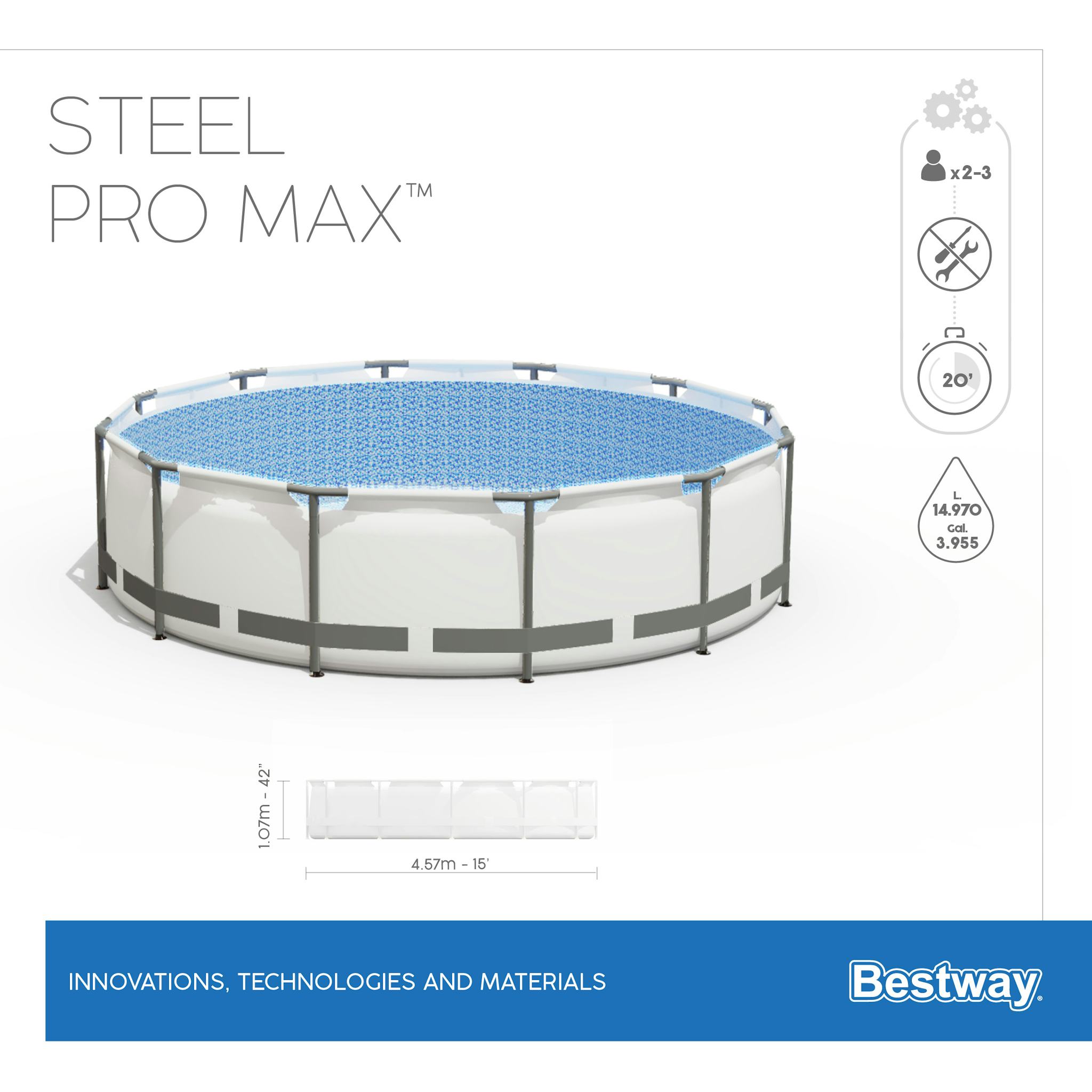 Piscine fuori terra Set piscina fuori terra rotonda Steel Pro MAX da 457x107 cm grigio chiaro Bestway 7