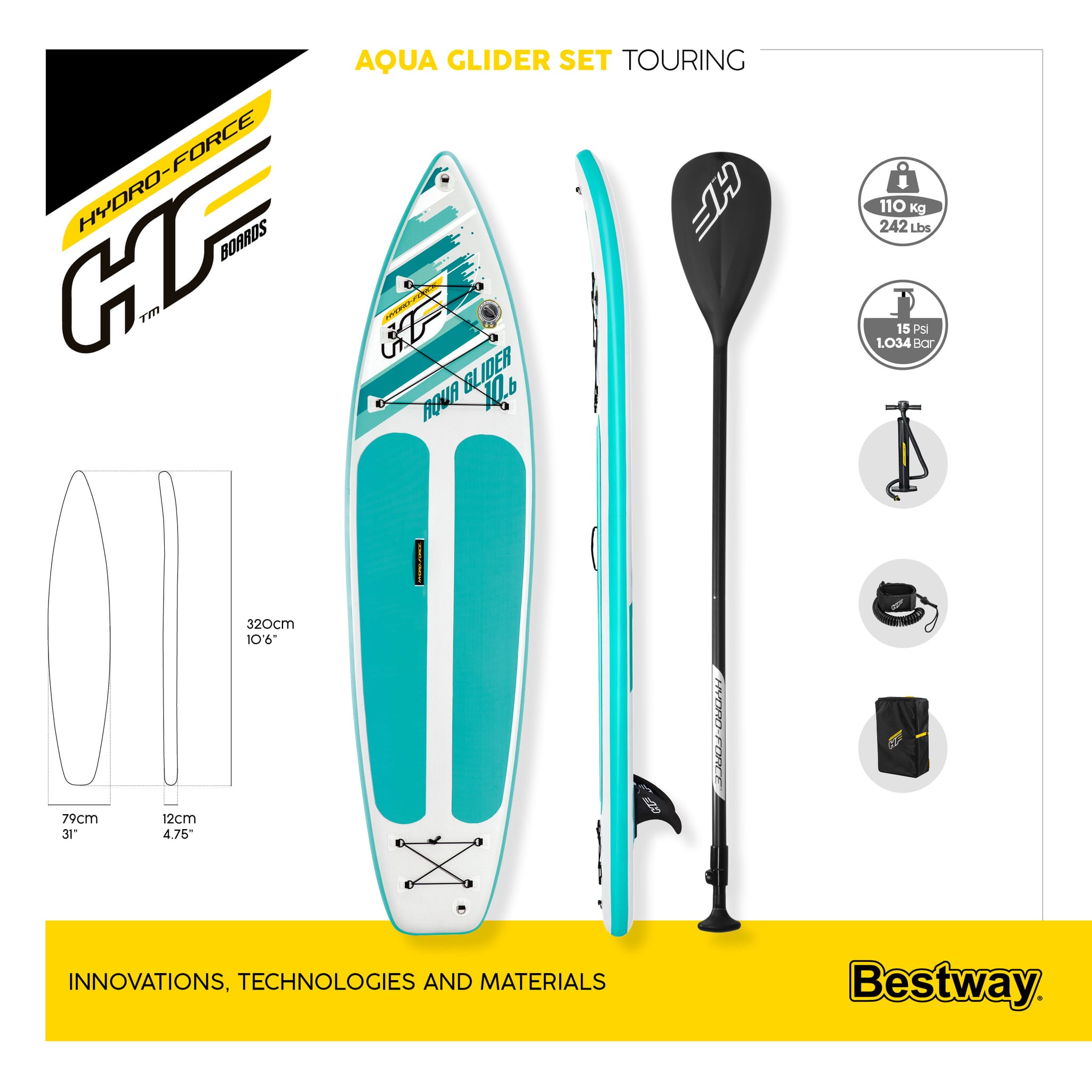 Sport Acquatici Tavola da SUP gonfiabile Aqua Glider da 322x79x12 cm Bestway 9