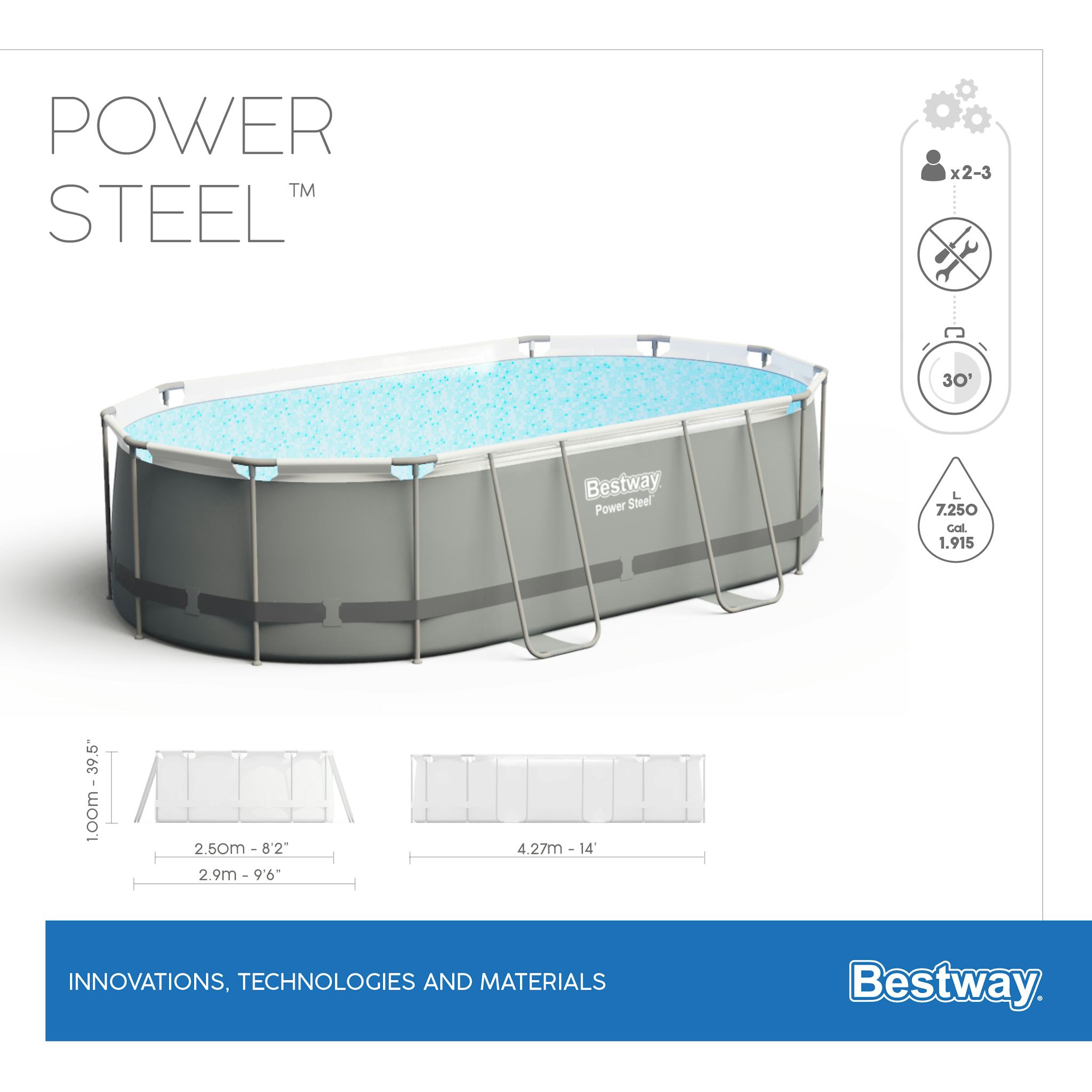 Piscine fuori terra Set piscina fuori terra ovale Power Steel - 427x250x100 cm grigio scuro Bestway 7