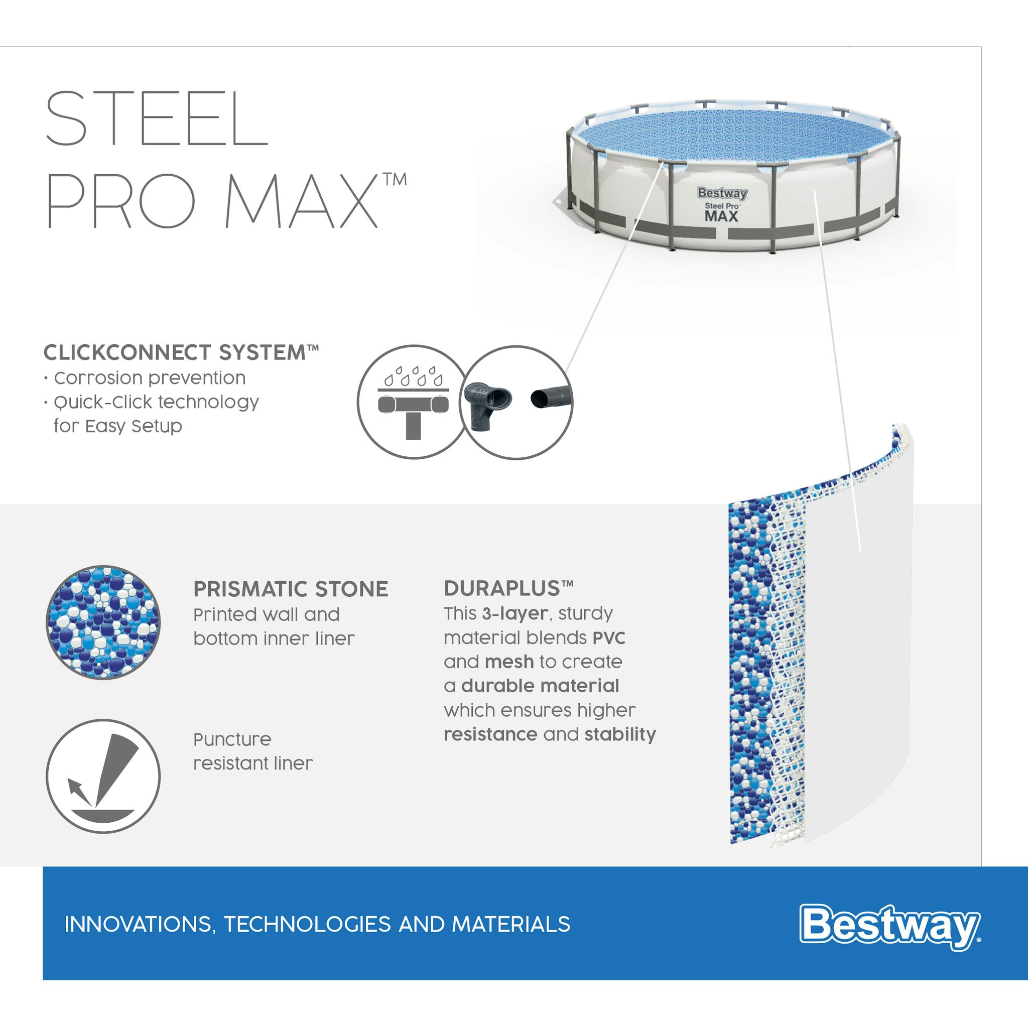 Piscine fuori terra Piscina base struttura e liner rotonda Steel Pro MAX da 396x122 cm Bestway 2