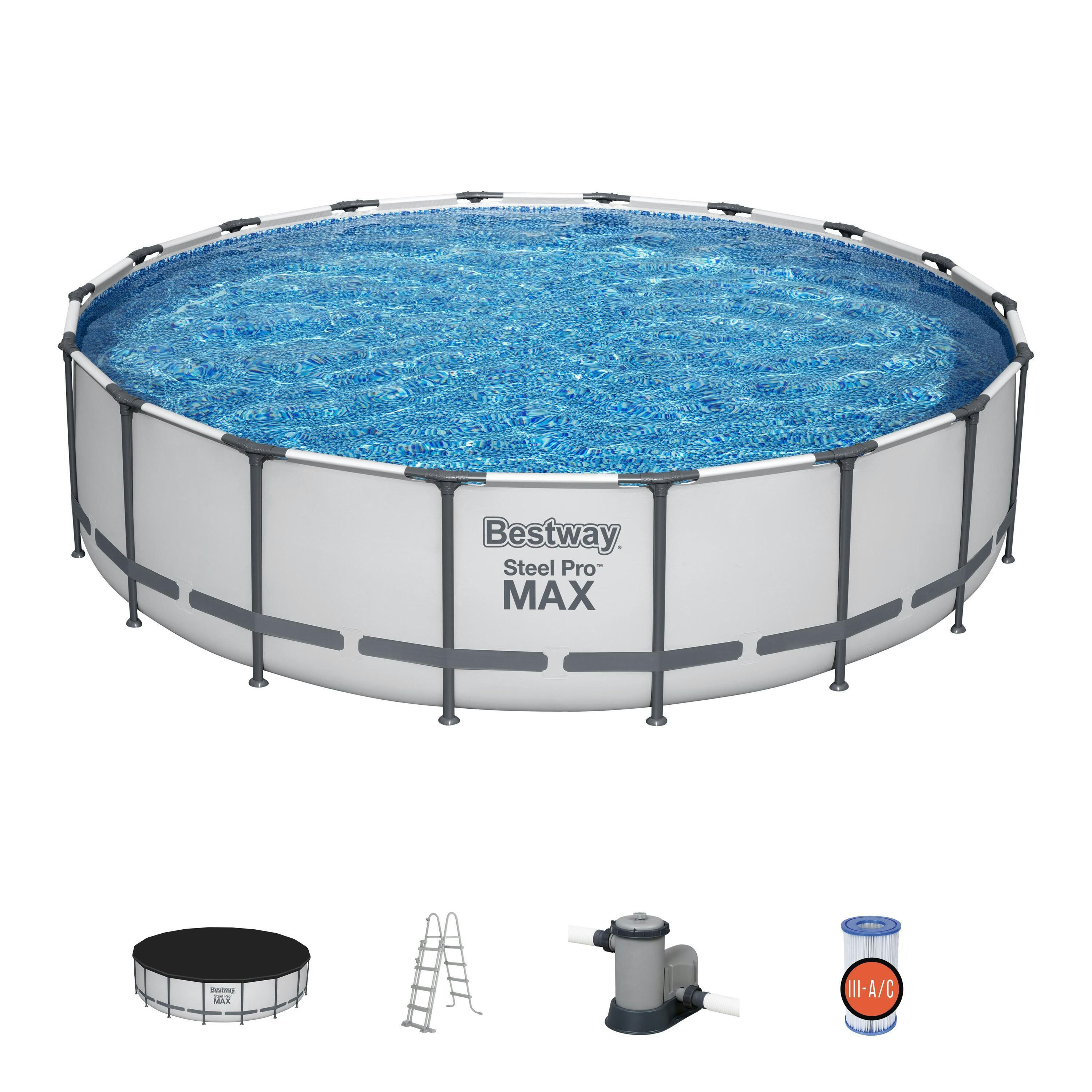 Piscine fuori terra Set piscina fuori terra rotonda Steel Pro MAX da 549x122 cm grigio chiaro Bestway 1
