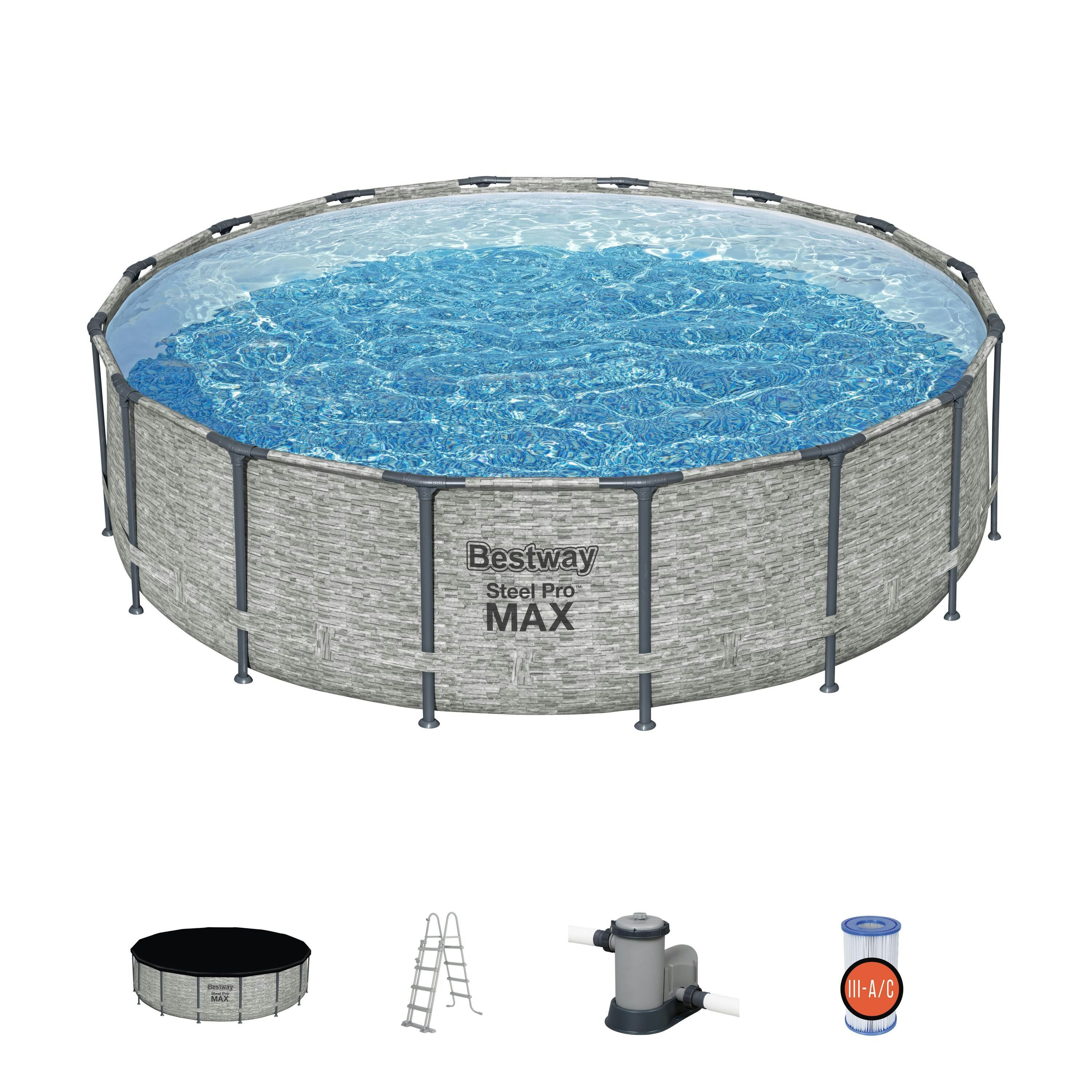 Piscine fuori terra Set piscina fuori terra da 488x122 cm Steel Pro MAX effetto pietra Bestway 1
