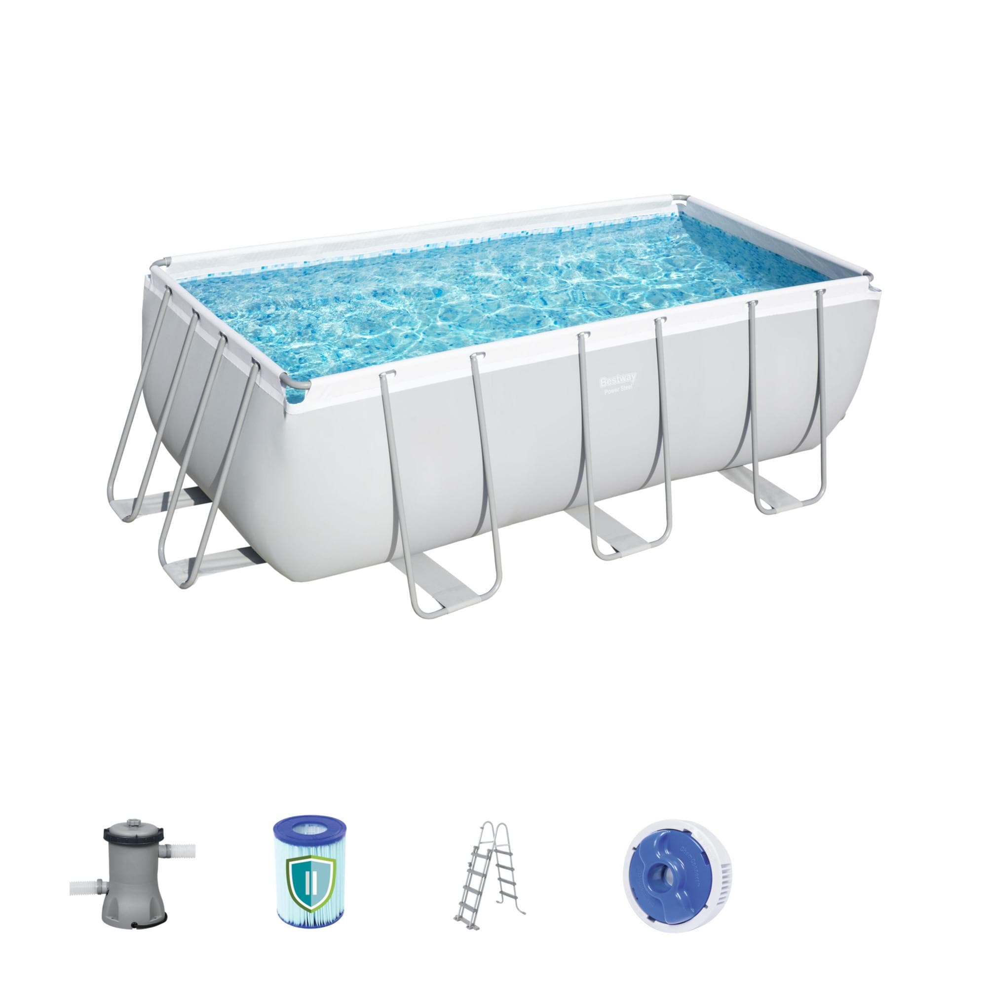 Piscine fuori terra Set piscina rettangolare Power Steel - 412x201x122 cm grigio chiaro Bestway 1