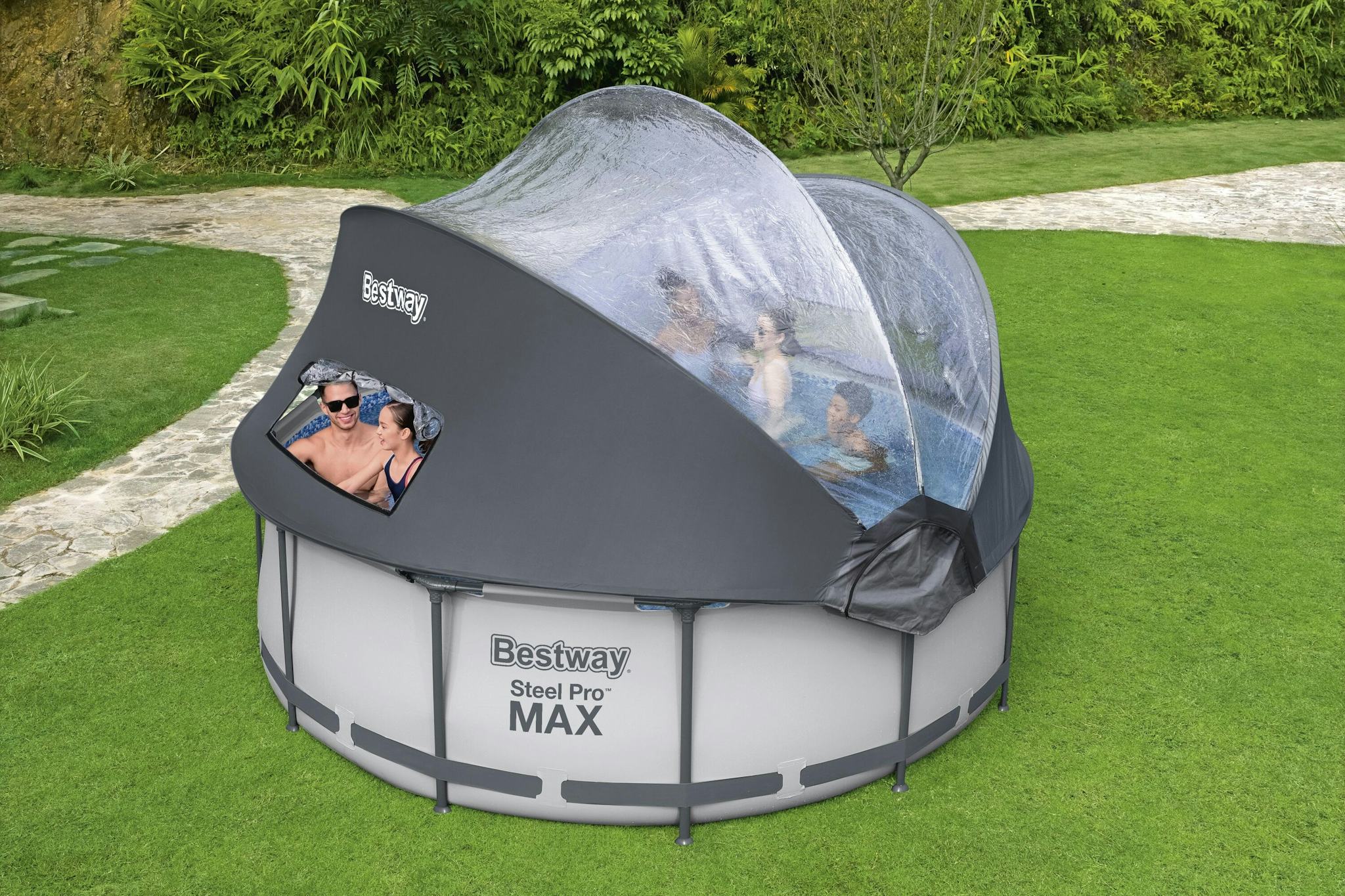 Piscine fuori terra Set piscina fuori terra rotonda Steel Pro MAX da 366x100 cm con tenda parasole Bestway 3