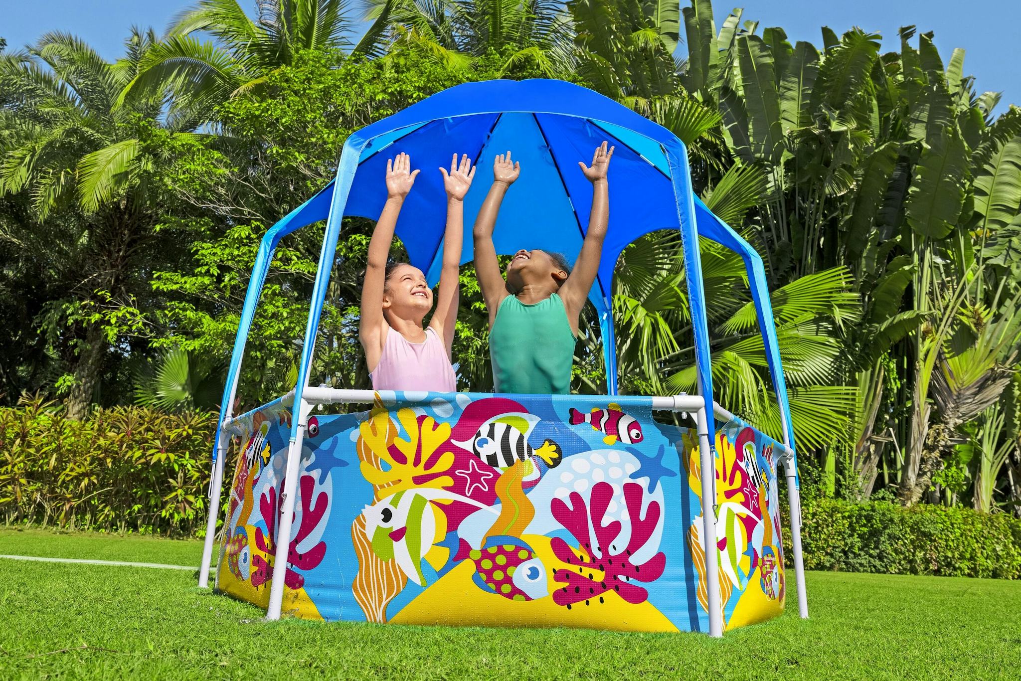 Giochi gonfiabili per bambini Piscina rotonda con parasole UV Careful Splash-in-Shade blu Bestway 2
