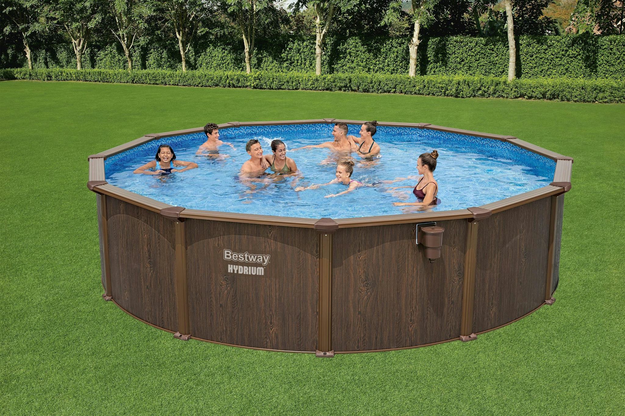 Piscine fuori terra Set piscina fuori terra rotonda Hydrium da 550x130 cm effetto legno Bestway 3