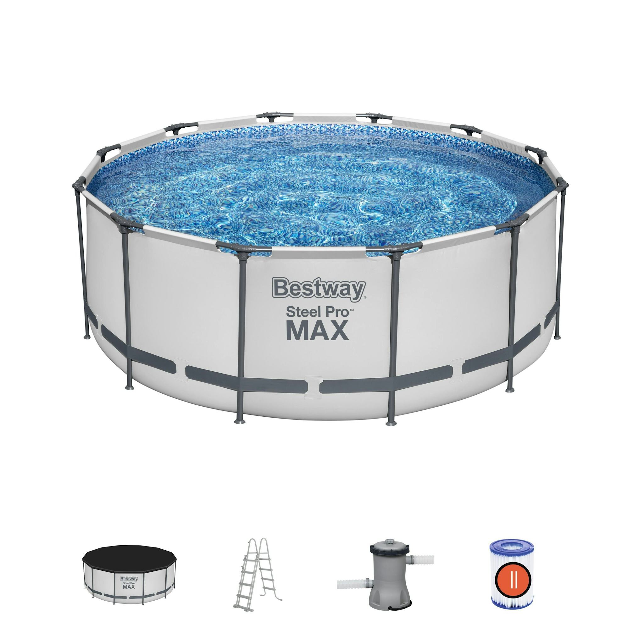Piscine fuori terra Set piscina fuori terra rotonda Steel Pro MAX da 366x122 cm grigio chiaro Bestway 1