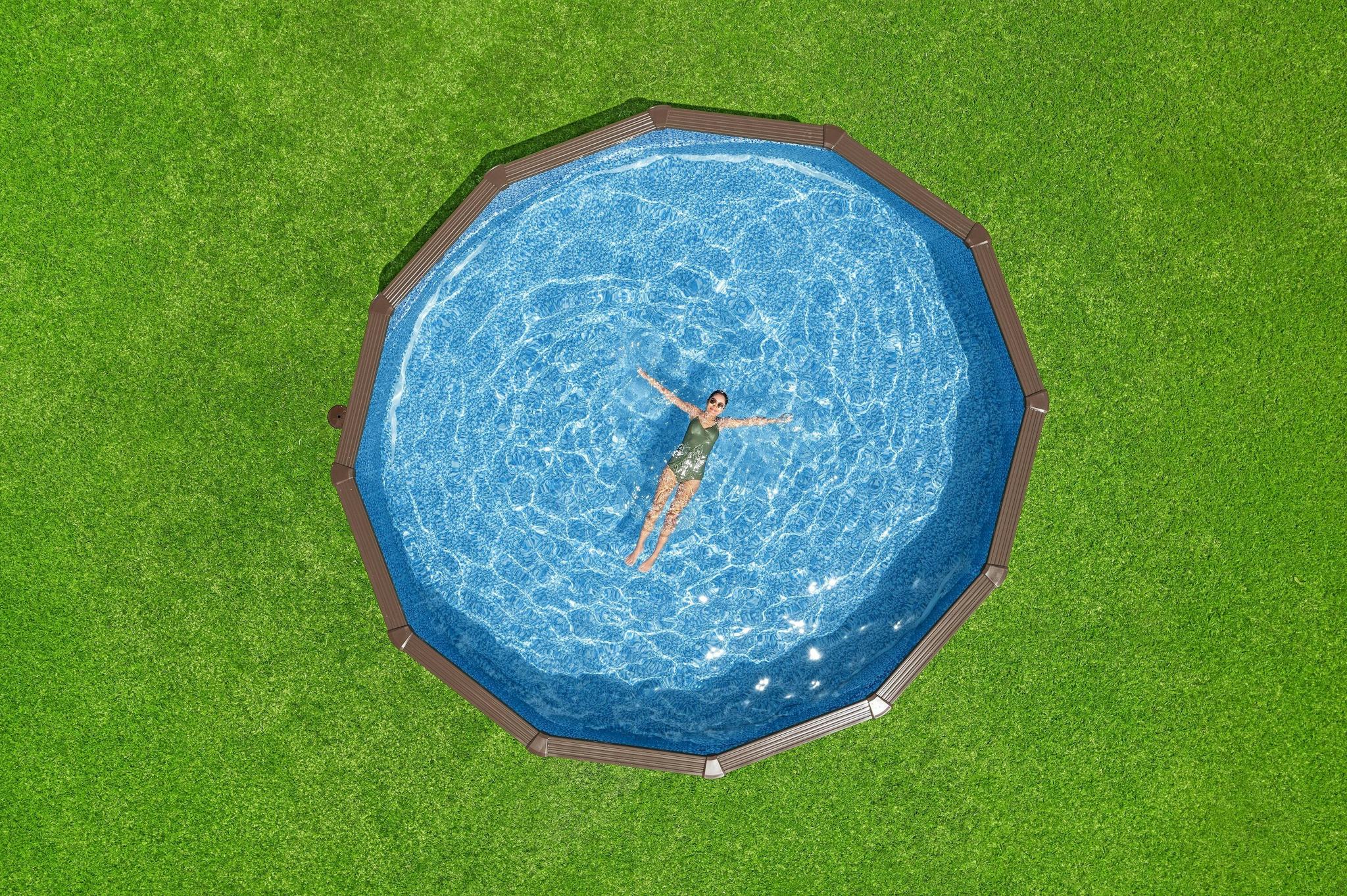 Piscine fuori terra Set piscina fuori terra rotonda Hydrium da 550x130 cm effetto legno Bestway 6