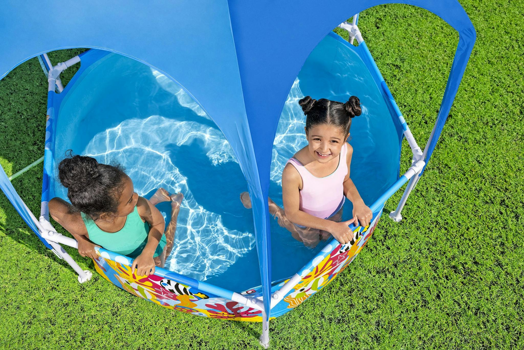 Giochi gonfiabili per bambini Piscina rotonda con parasole UV Careful Splash-in-Shade blu Bestway 3