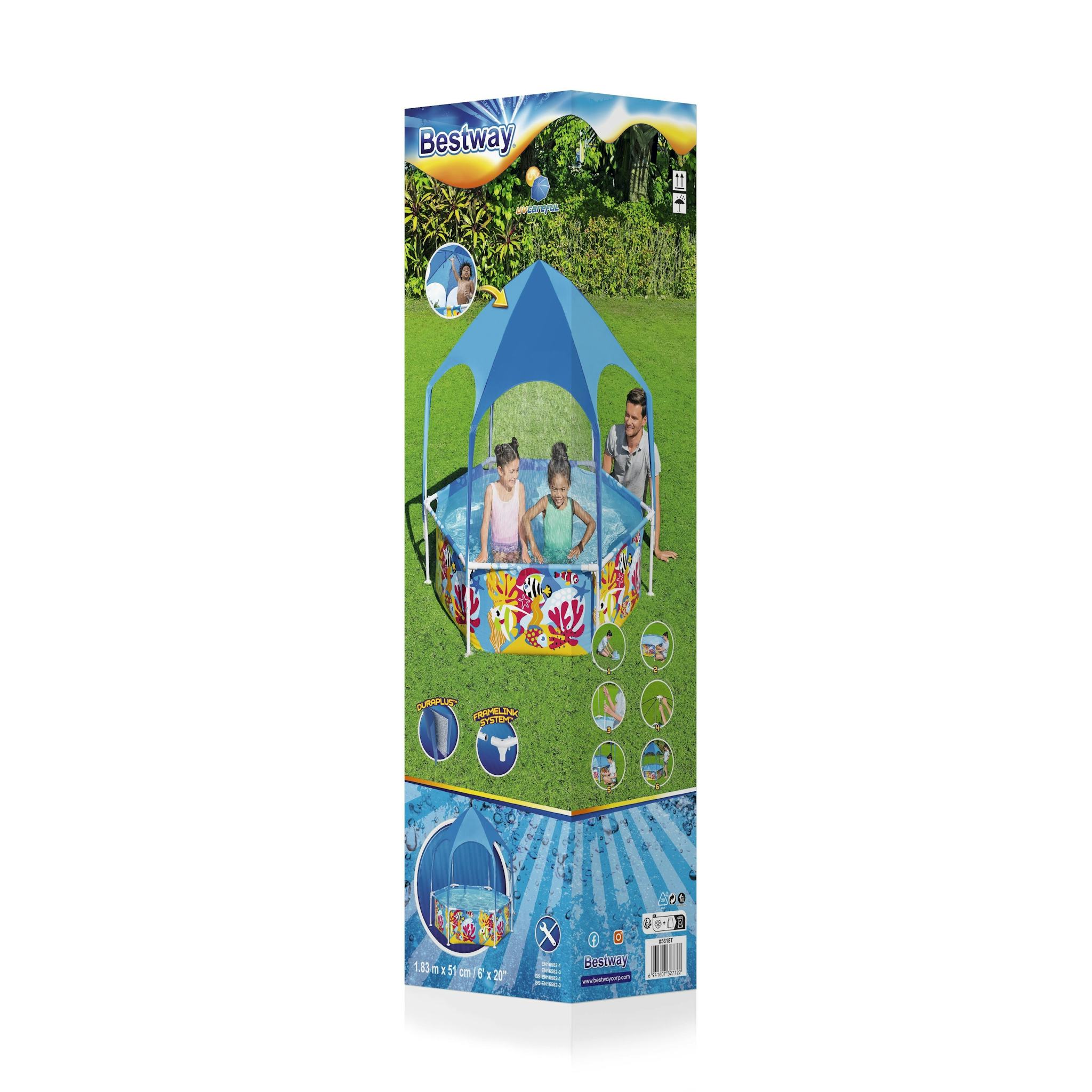 Giochi gonfiabili per bambini Piscina rotonda con parasole UV Careful Splash-in-Shade blu Bestway 5