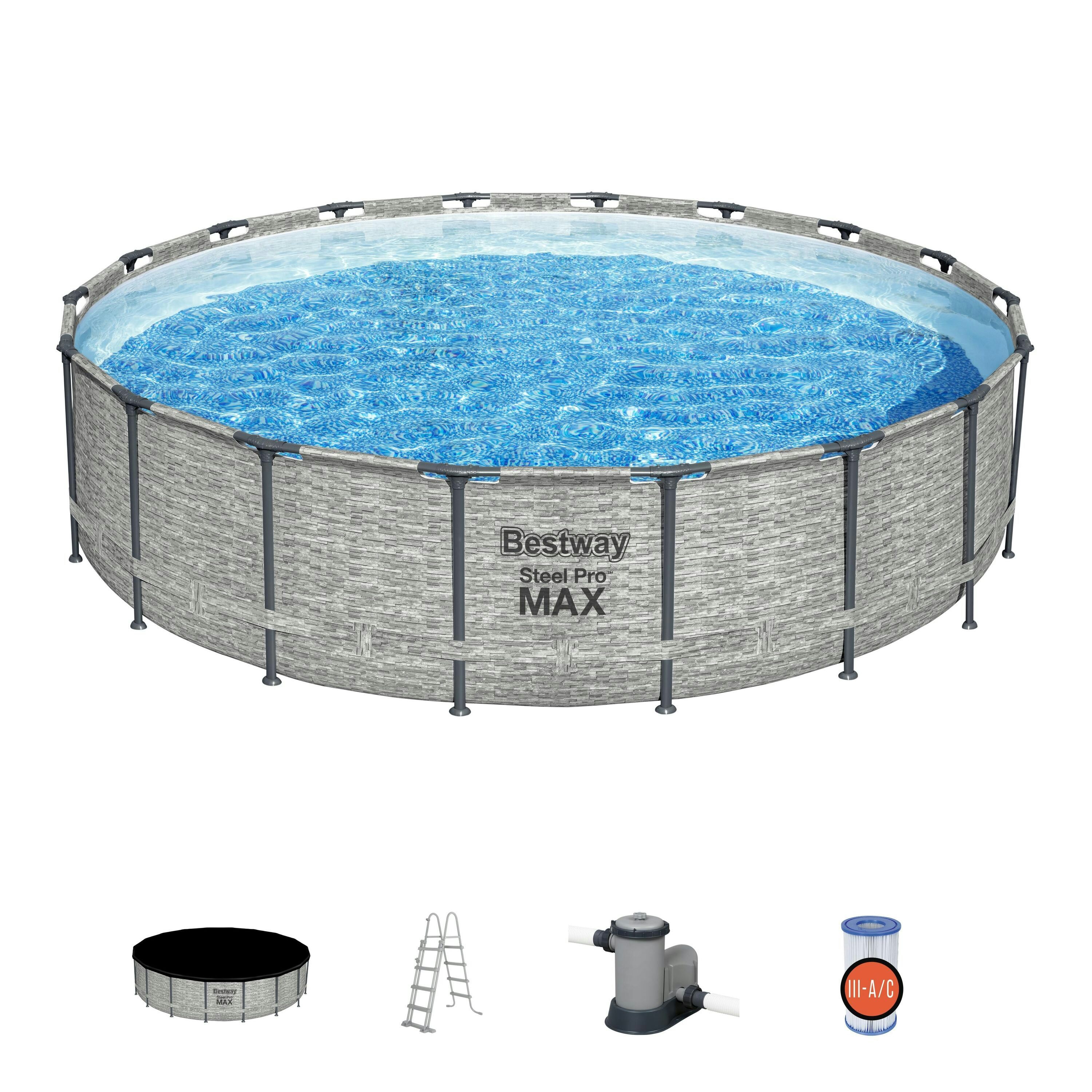 Piscine fuori terra Set piscina fuori terra rotonda Steel Pro MAX da 549x122 cm effetto pietra Bestway 1