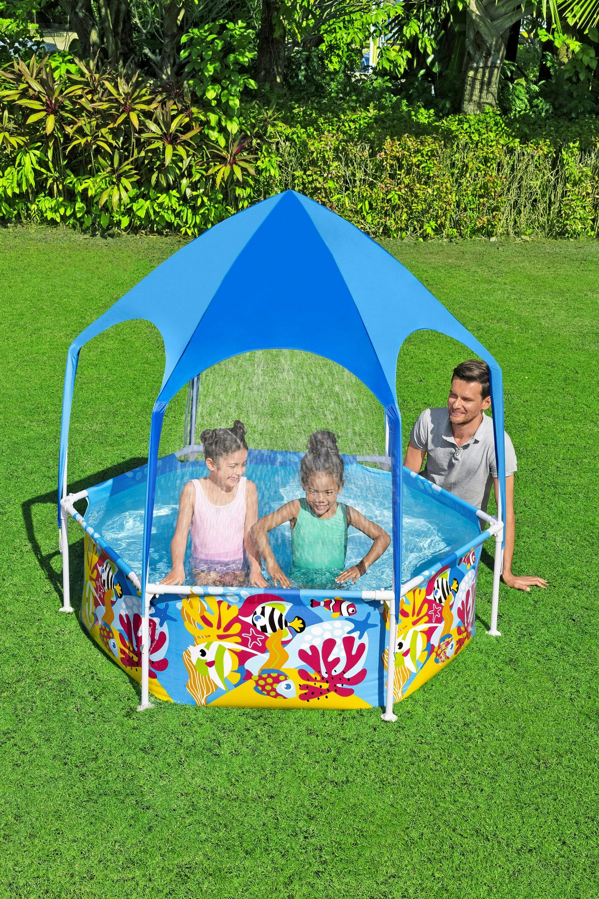 Giochi gonfiabili per bambini Piscina rotonda con parasole UV Careful Splash-in-Shade blu Bestway 4