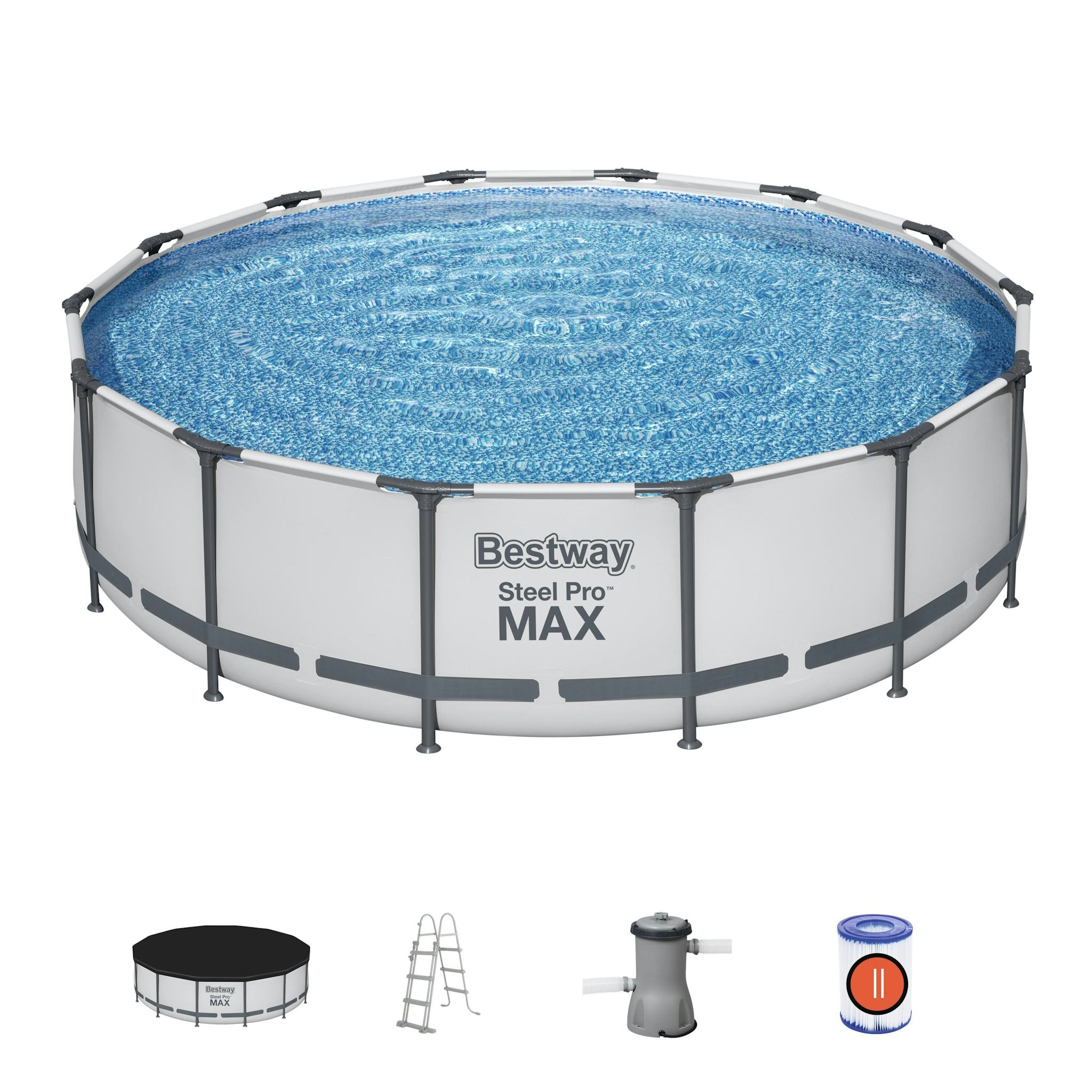 Piscine fuori terra Set piscina fuori terra rotonda Steel Pro MAX da 427x107 cm grigio chiaro Bestway 1