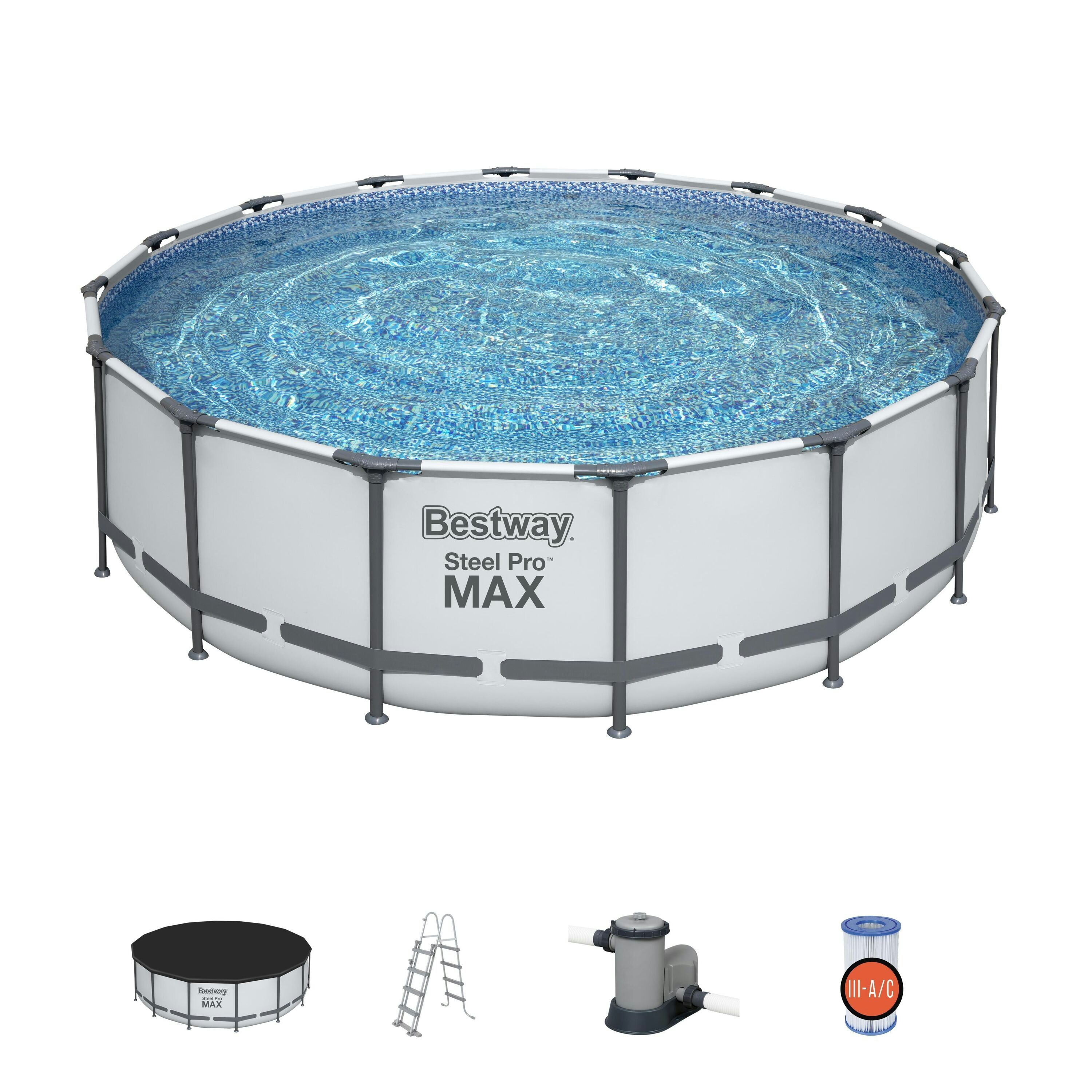 Piscine fuori terra Set piscina fuori terra rotonda Steel Pro MAX da 488x122 cm grigio chiaro Bestway 1