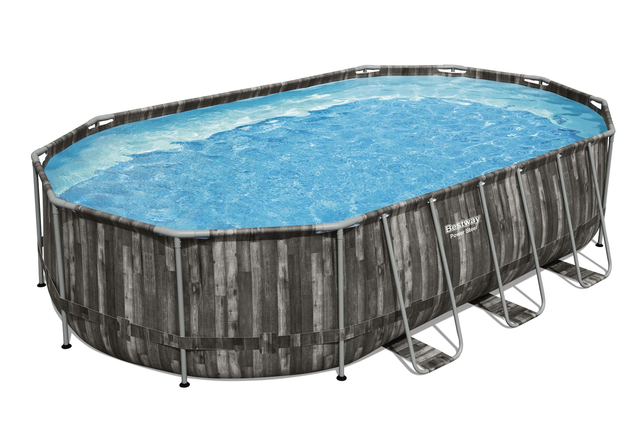 Piscine fuori terra Set piscina fuori terra ovale Power Steel - 610x366x122 cm effetto legno scuro Bestway 2