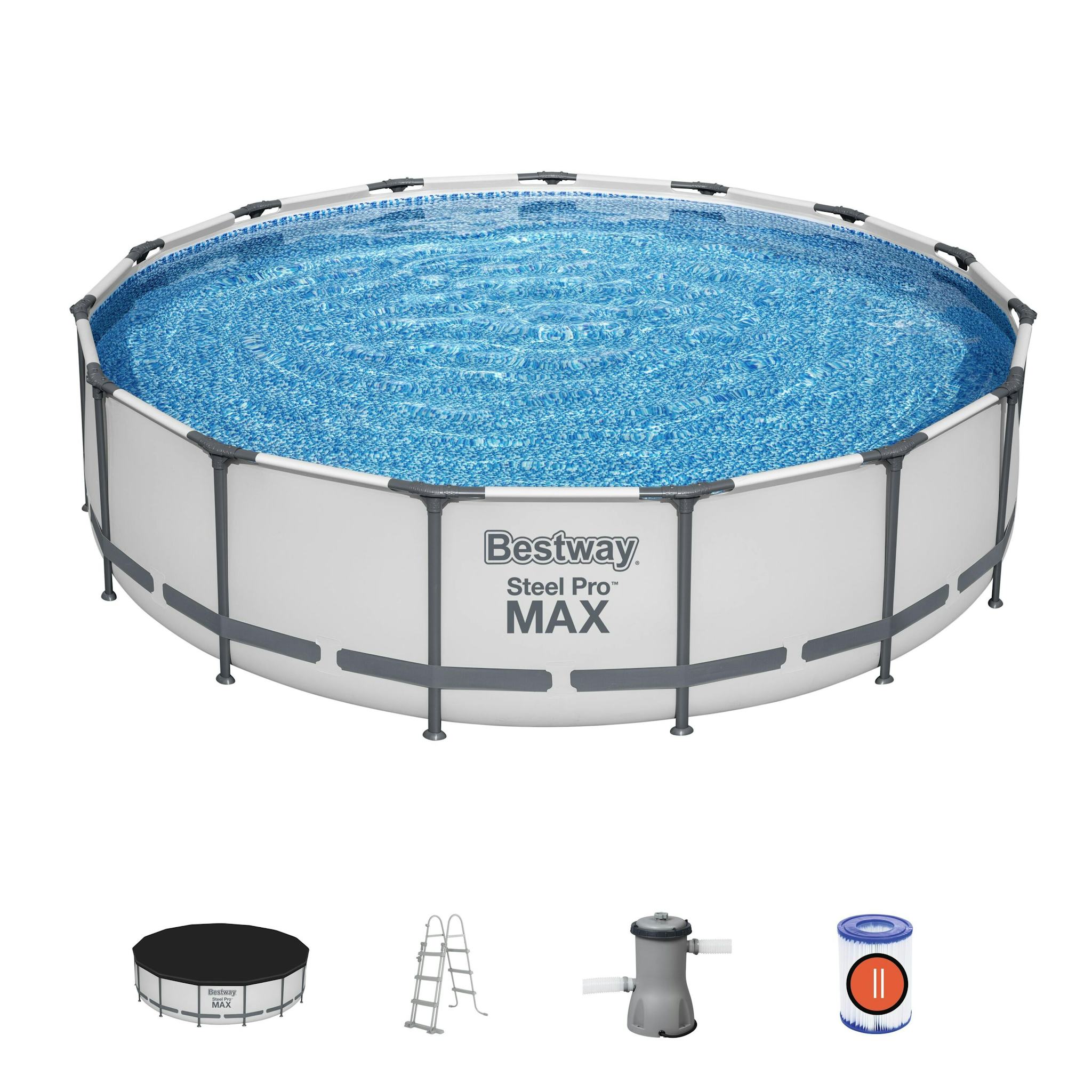 Piscine fuori terra Set piscina fuori terra rotonda Steel Pro MAX da 457x107 cm grigio chiaro Bestway 1