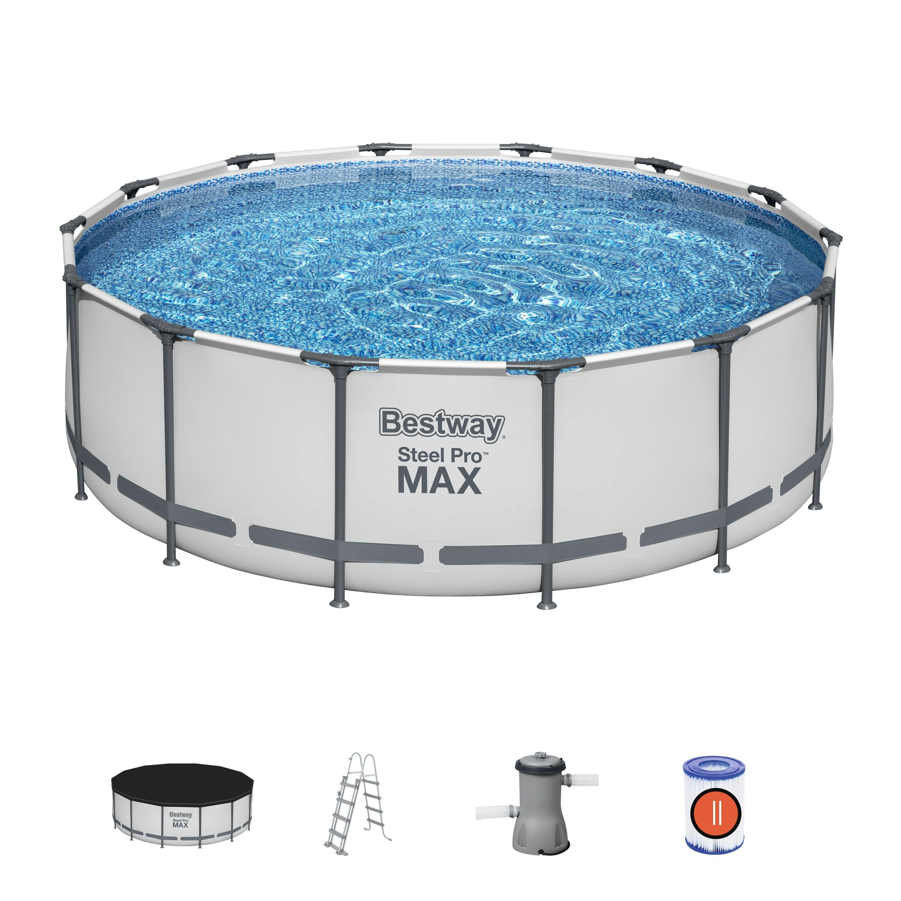 Piscine fuori terra Set piscina fuori terra rotonda Steel Pro MAX da 427x122 cm grigio chiaro Bestway 1