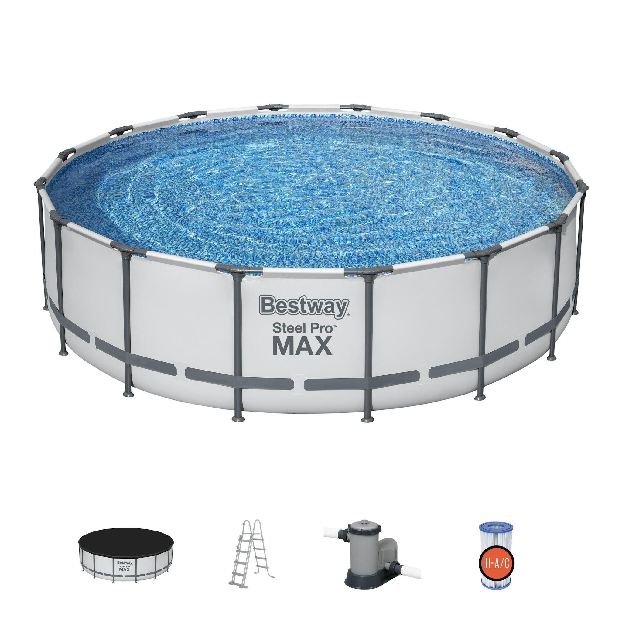 Piscine fuori terra Set piscina fuori terra rotonda Steel Pro MAX con misure 488x122 cm grigio chiaro Bestway 1