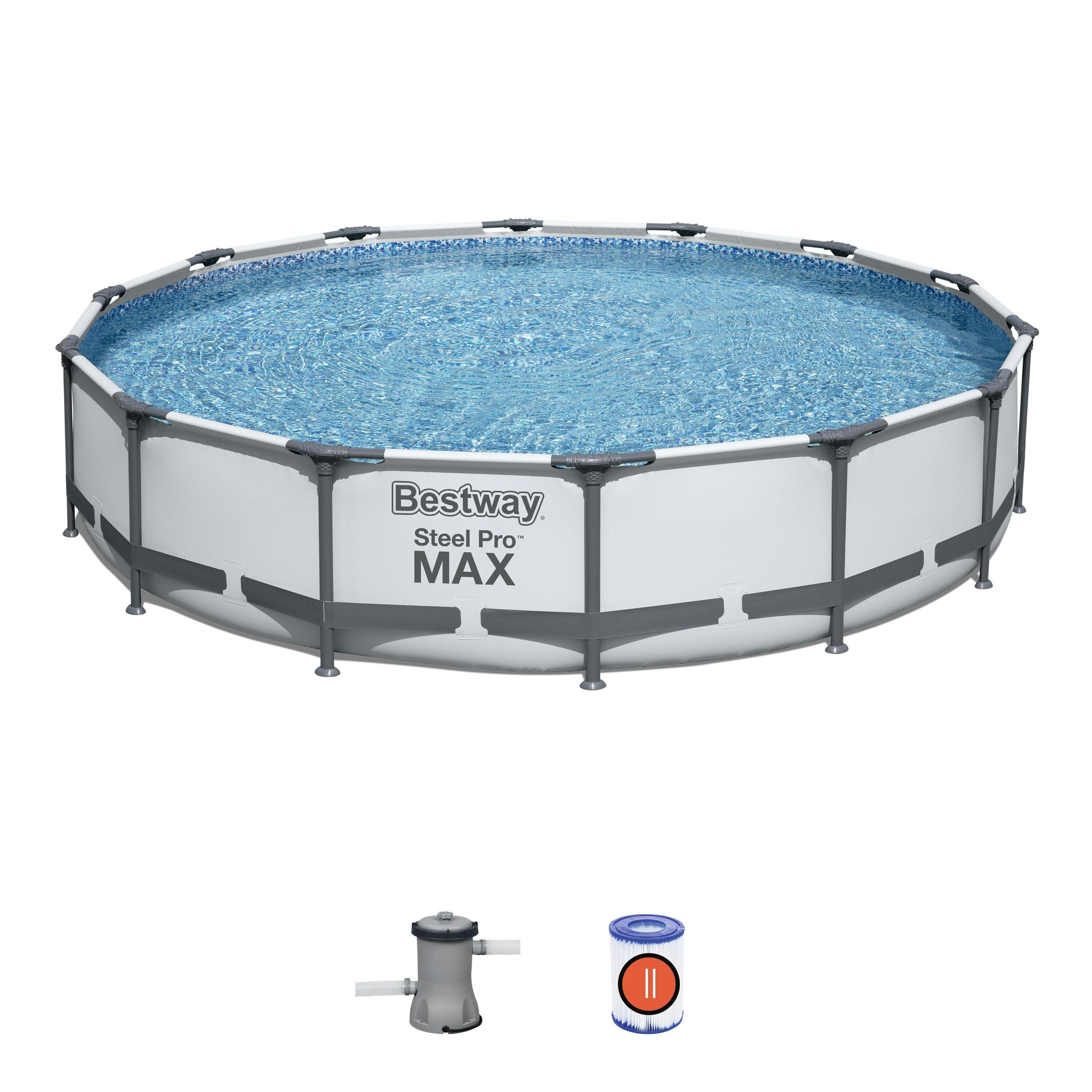 Piscine fuori terra Set piscina fuori terra rotonda Steel Pro MAX da 427x84 cm grigio chiaro Bestway 1