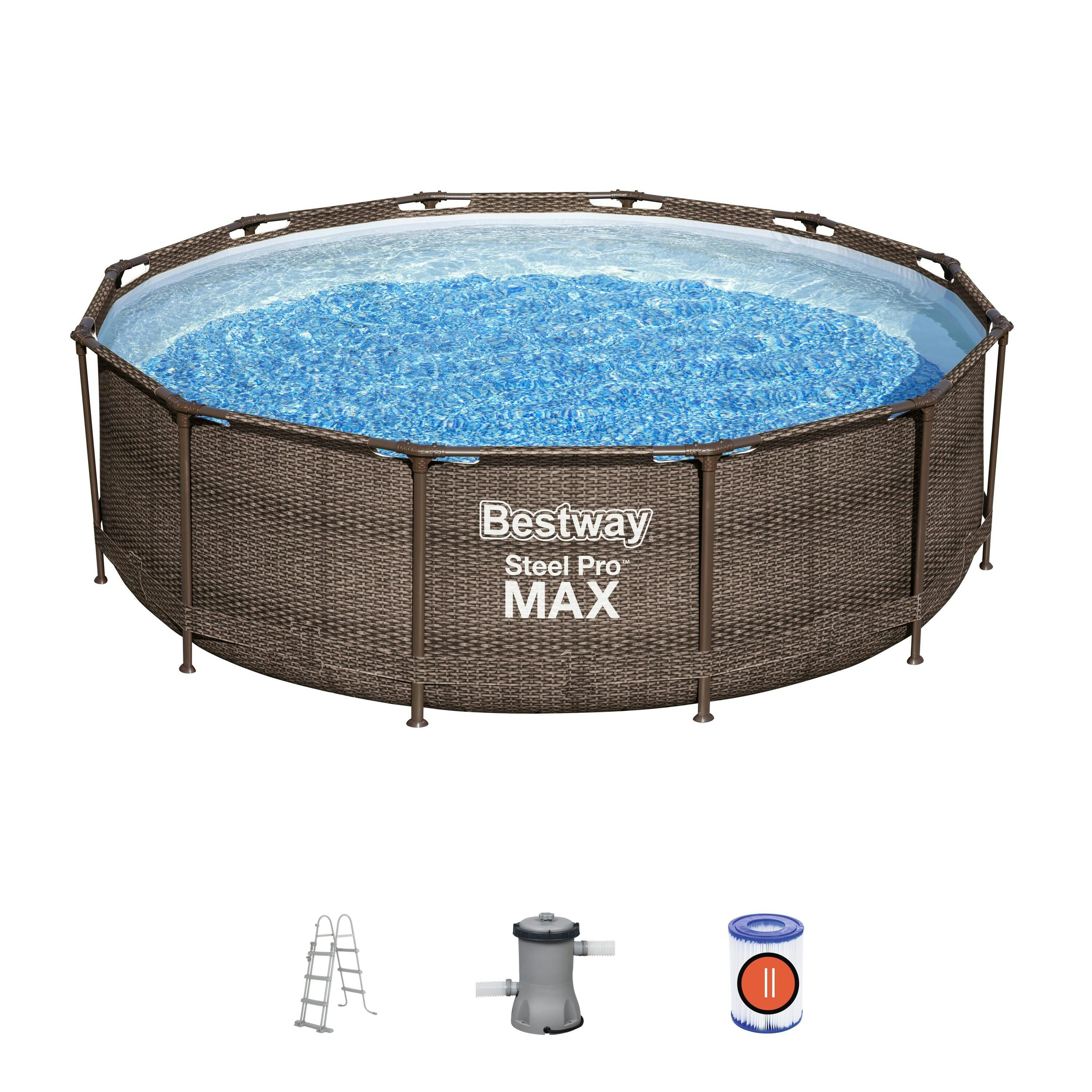 Piscine fuori terra Set piscina fuori terra rotonda Steel Pro MAX - 366x100 cm effetto rattan Bestway 1