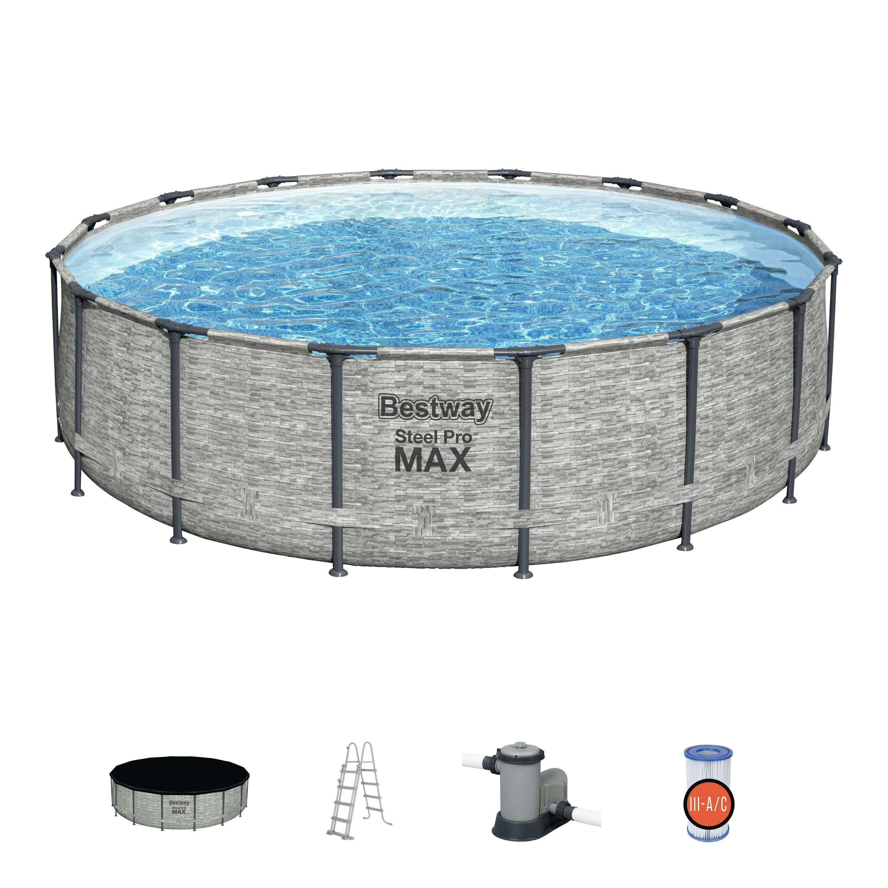 Piscine fuori terra Set piscina fuori terra Steel Pro MAX da 488x122 cm effetto pietra Bestway 1