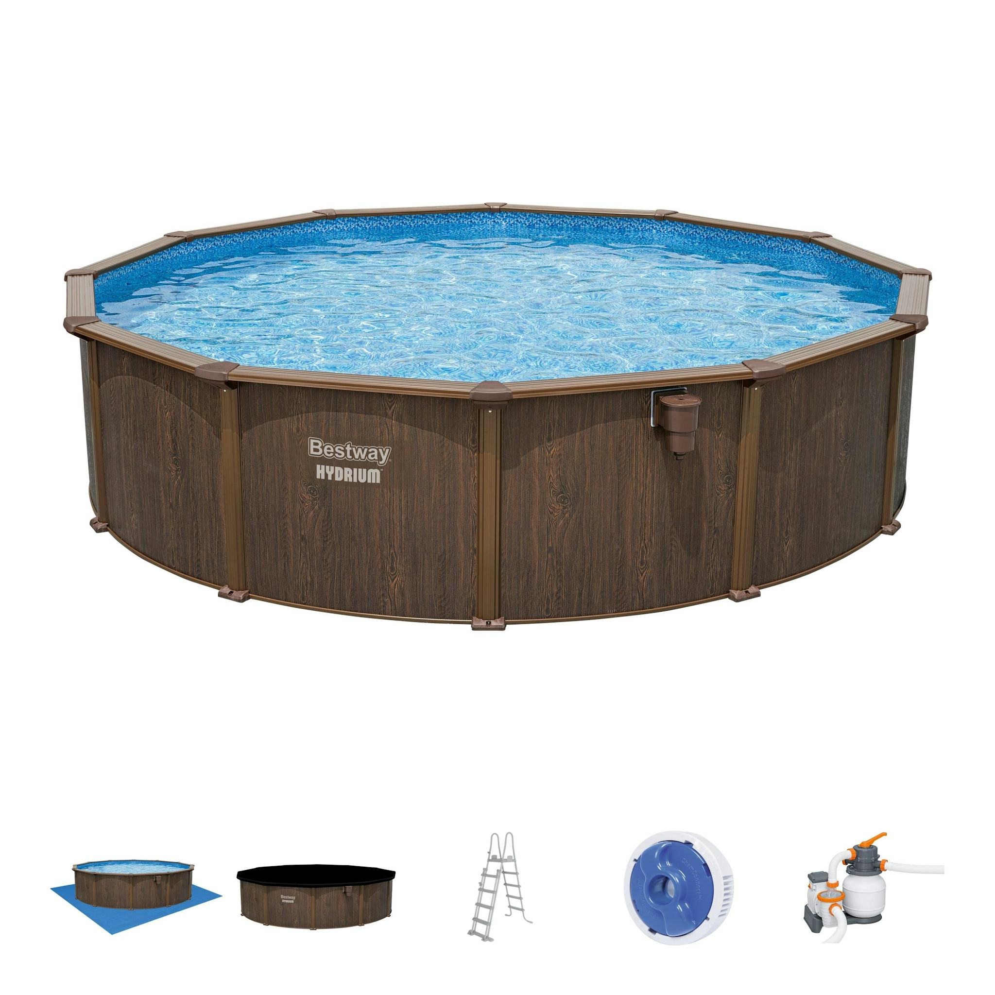 Piscine fuori terra Set piscina fuori terra rotonda Hydrium da 550x130 cm effetto legno Bestway 1