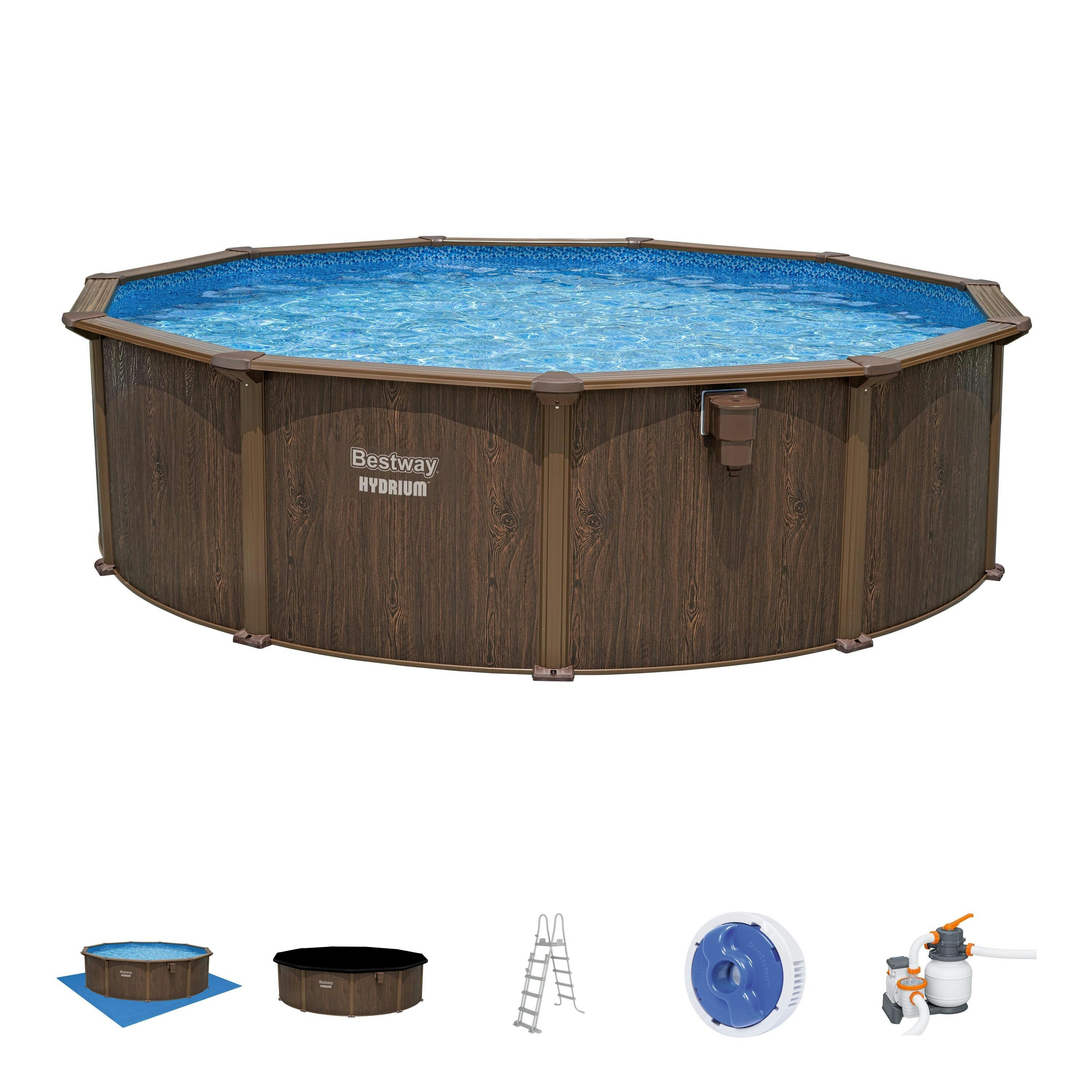 Piscine fuori terra Set piscina fuori terra rotonda Hydrium da 490x130 cm effetto legno Bestway 1