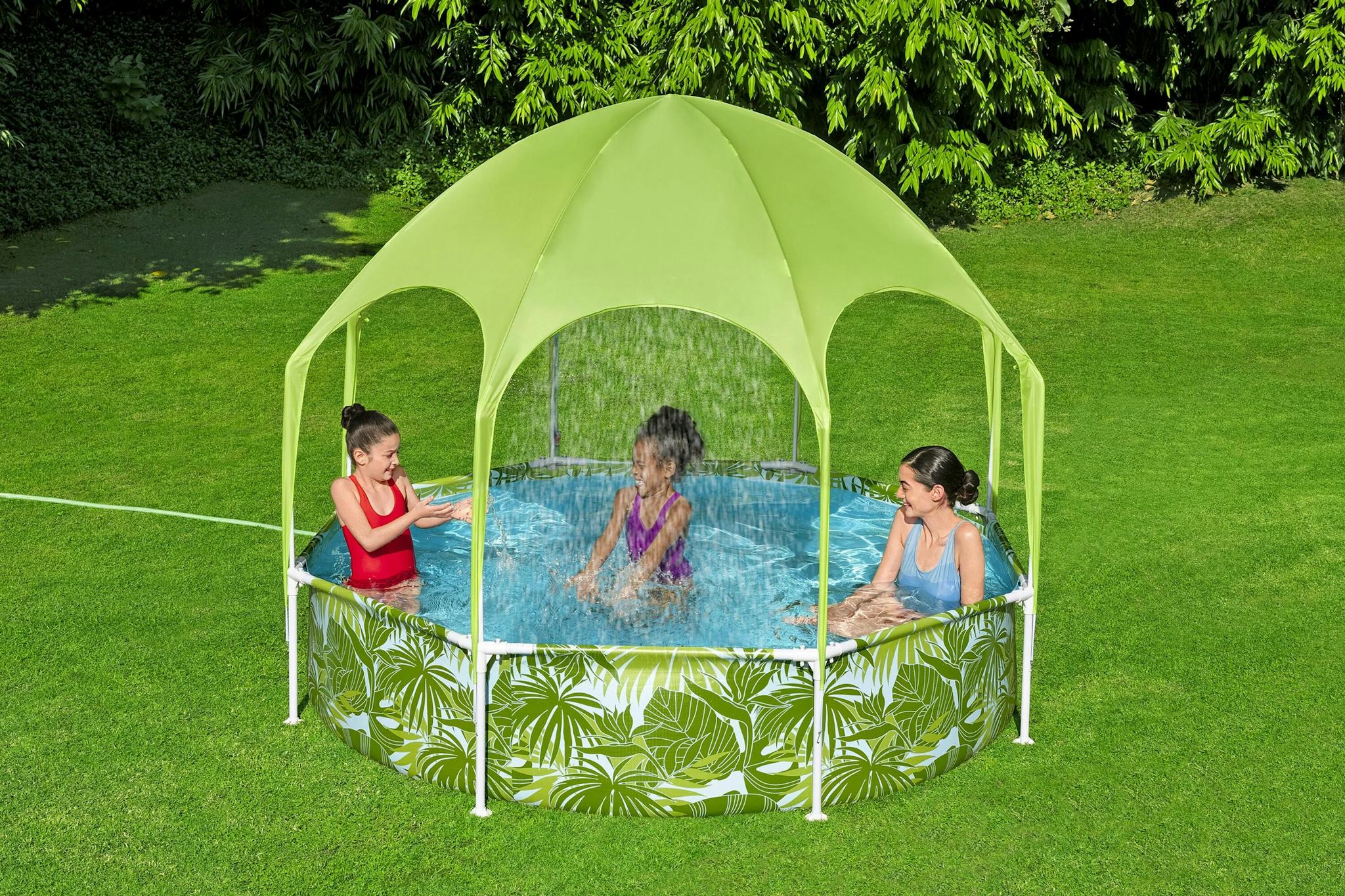 Giochi gonfiabili per bambini Piscina rotonda con parasole UV Careful Splash-in-Shade verde Bestway 2