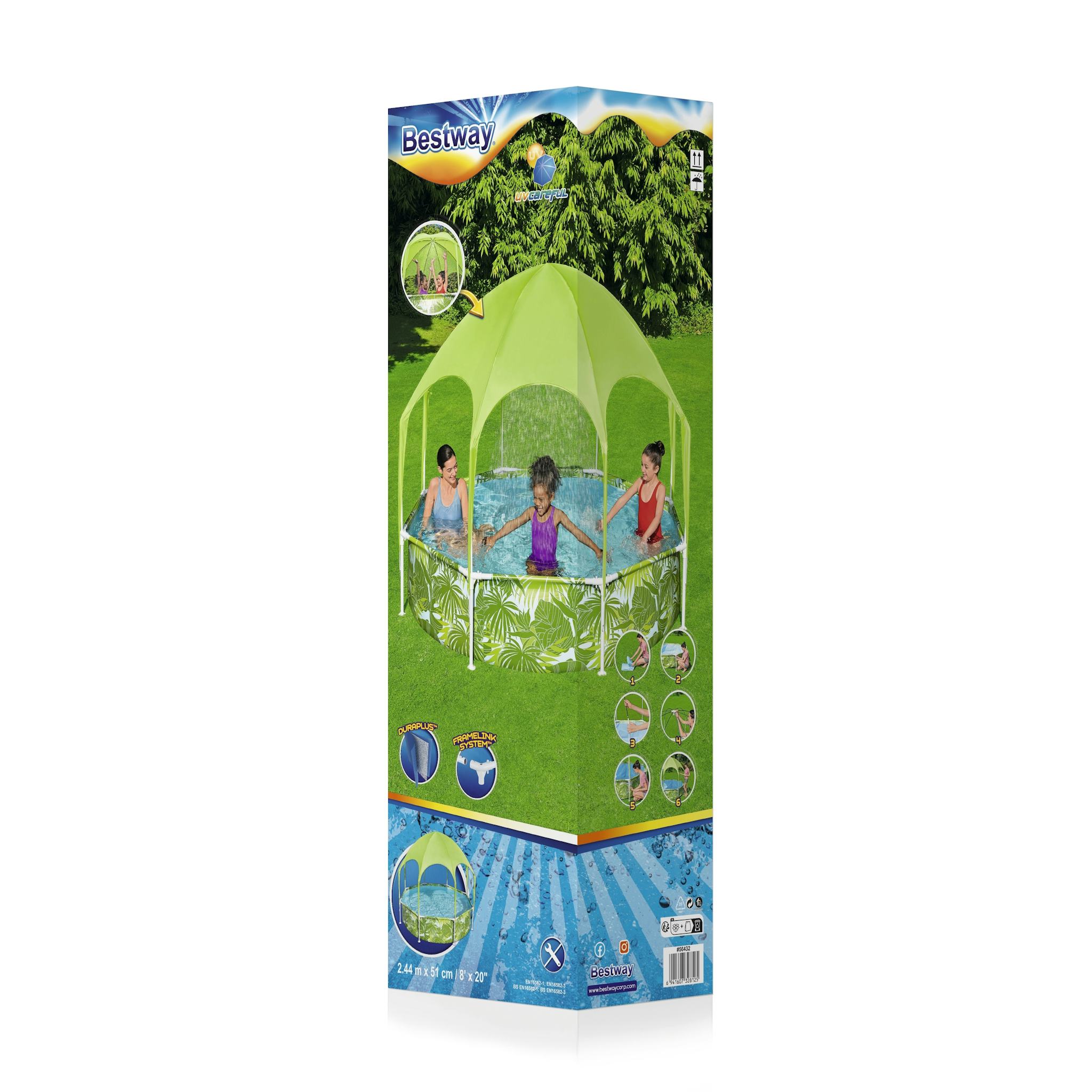Giochi gonfiabili per bambini Piscina rotonda con parasole UV Careful Splash-in-Shade verde Bestway 4