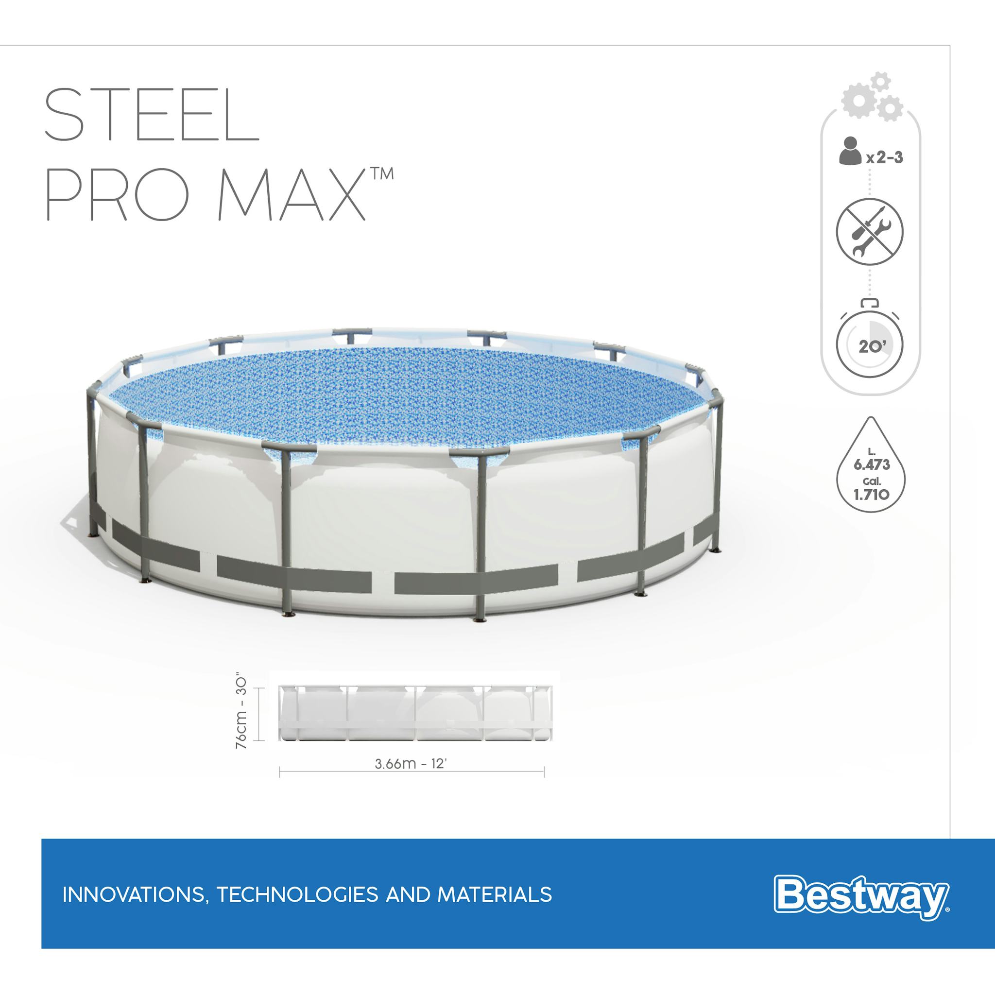 Piscine fuori terra Set piscina fuori terra rotonda Steel Pro MAX da 366x76 cm Bestway 5
