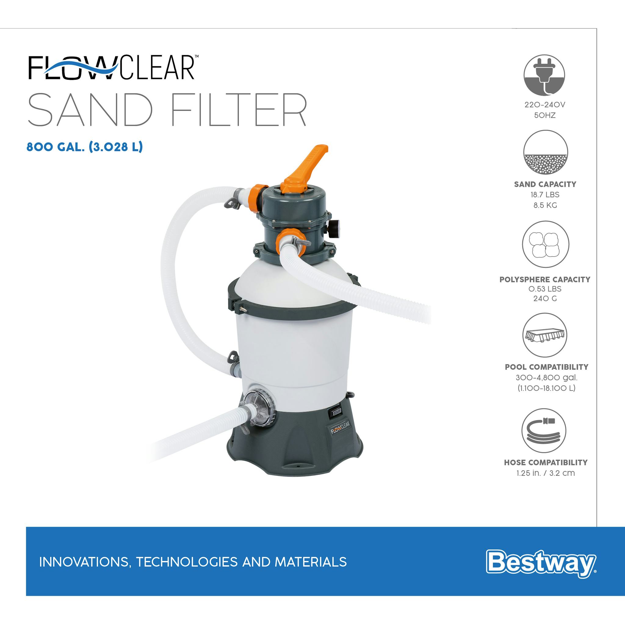 Accessori Piscine e Spa Pompa filtro a sabbia, 3.028 L/H Bestway 8