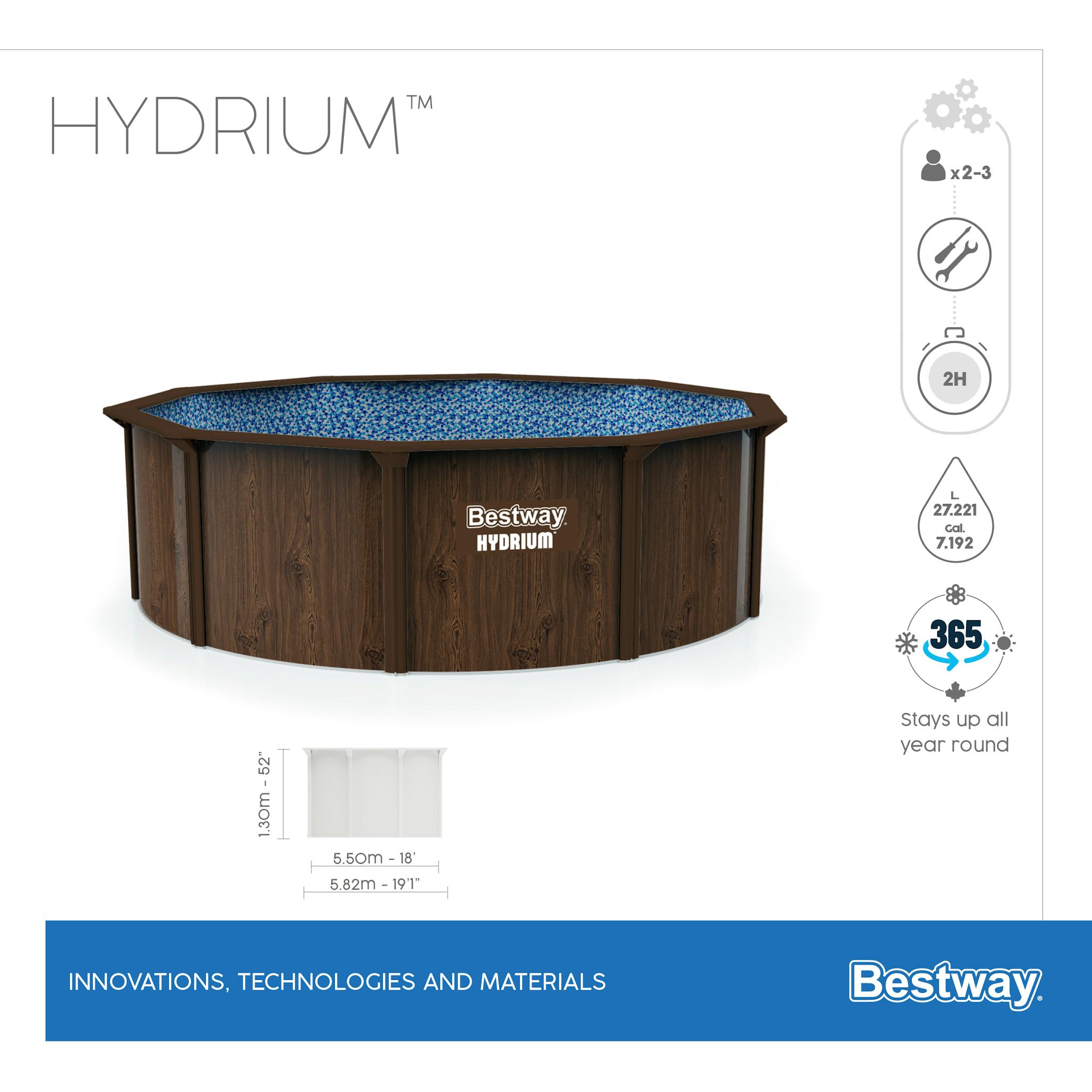 Piscine fuori terra Set piscina fuori terra rotonda Hydrium da 550x130 cm effetto legno Bestway 8
