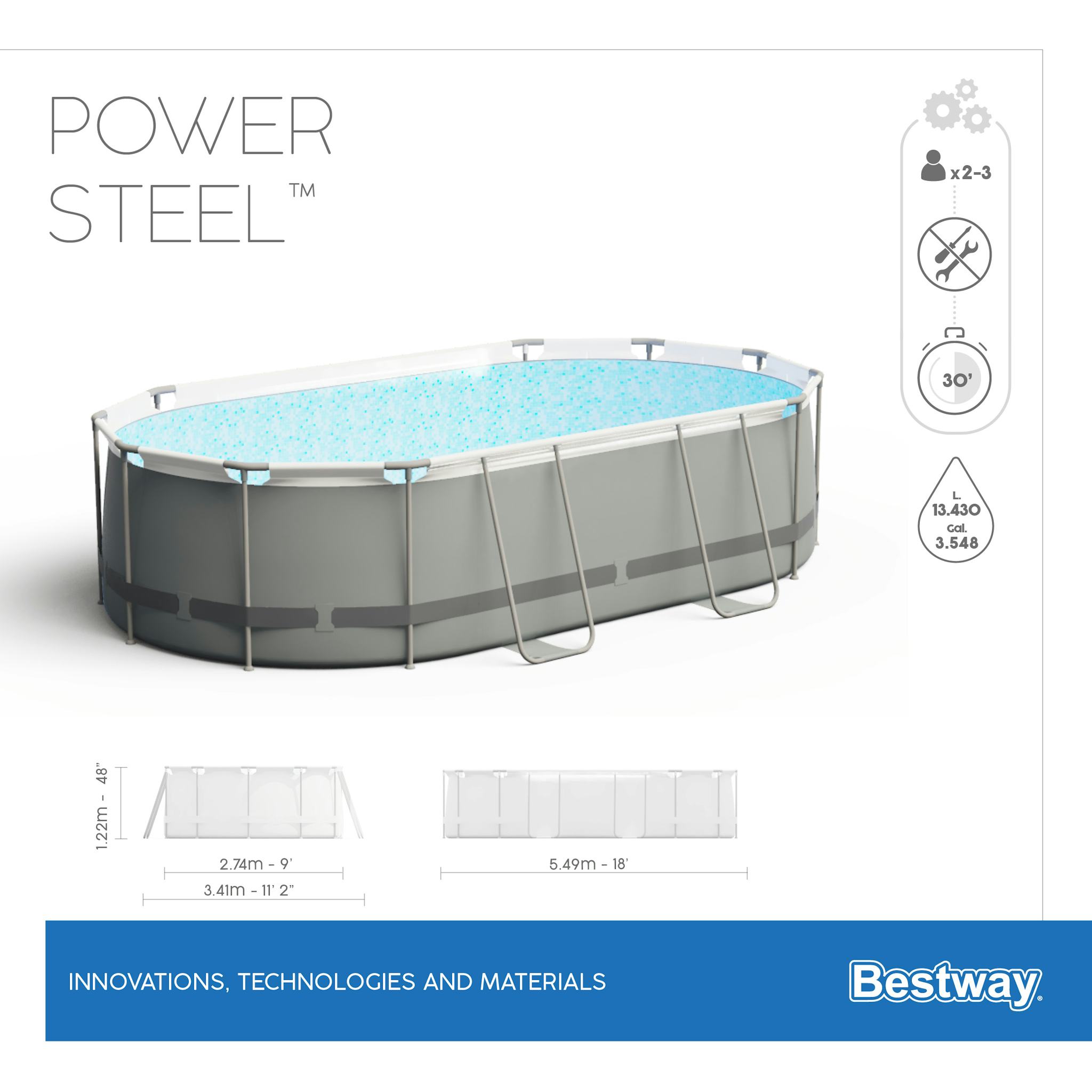 Piscine fuori terra Set piscina fuori terra ovale Power Steel da 549x274x122 cm grigio scuro Bestway 7