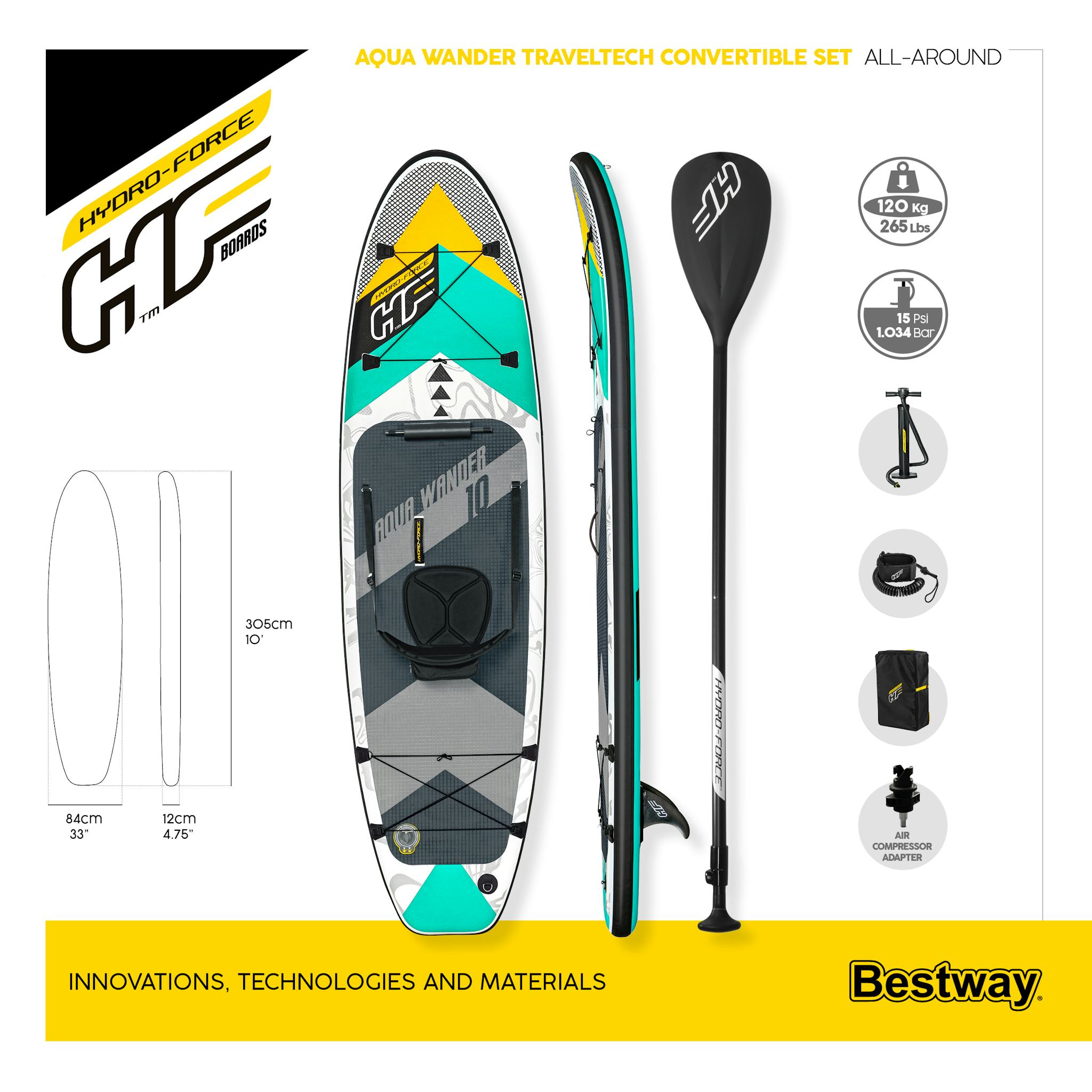 Sport Acquatici Tavola da SUP e kayak gonfiabile Aqua Wander da 305x84x12 cm  Bestway 10