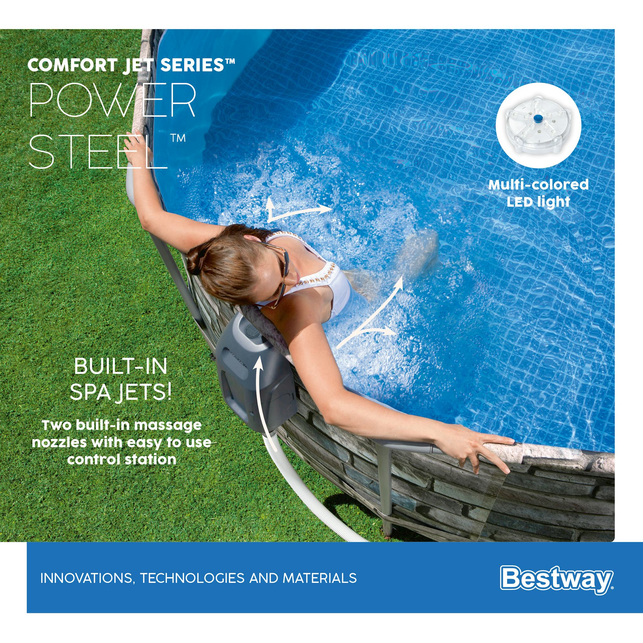 Piscine fuori terra Set piscina fuori terra ovale Power Steel Comfort Jet - 610x366x122 cm effetto pietra Bestway 9