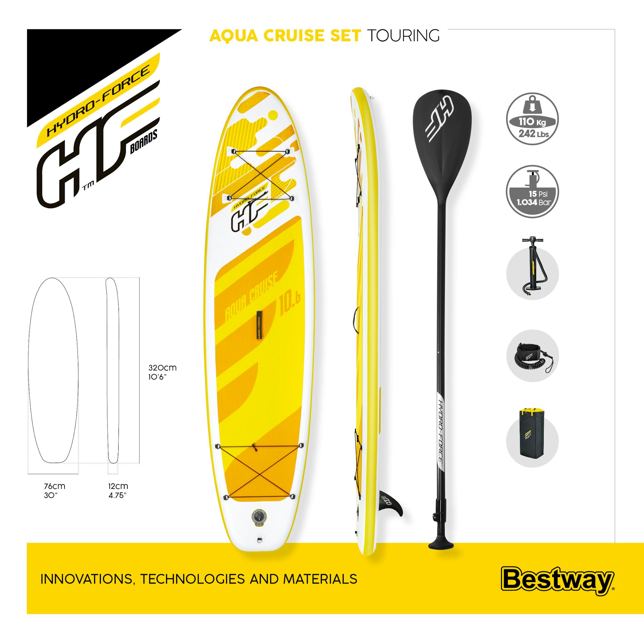 Sport Acquatici Tavola da SUP gonfiabile Aqua Cruise da 320x76 cm Bestway 9