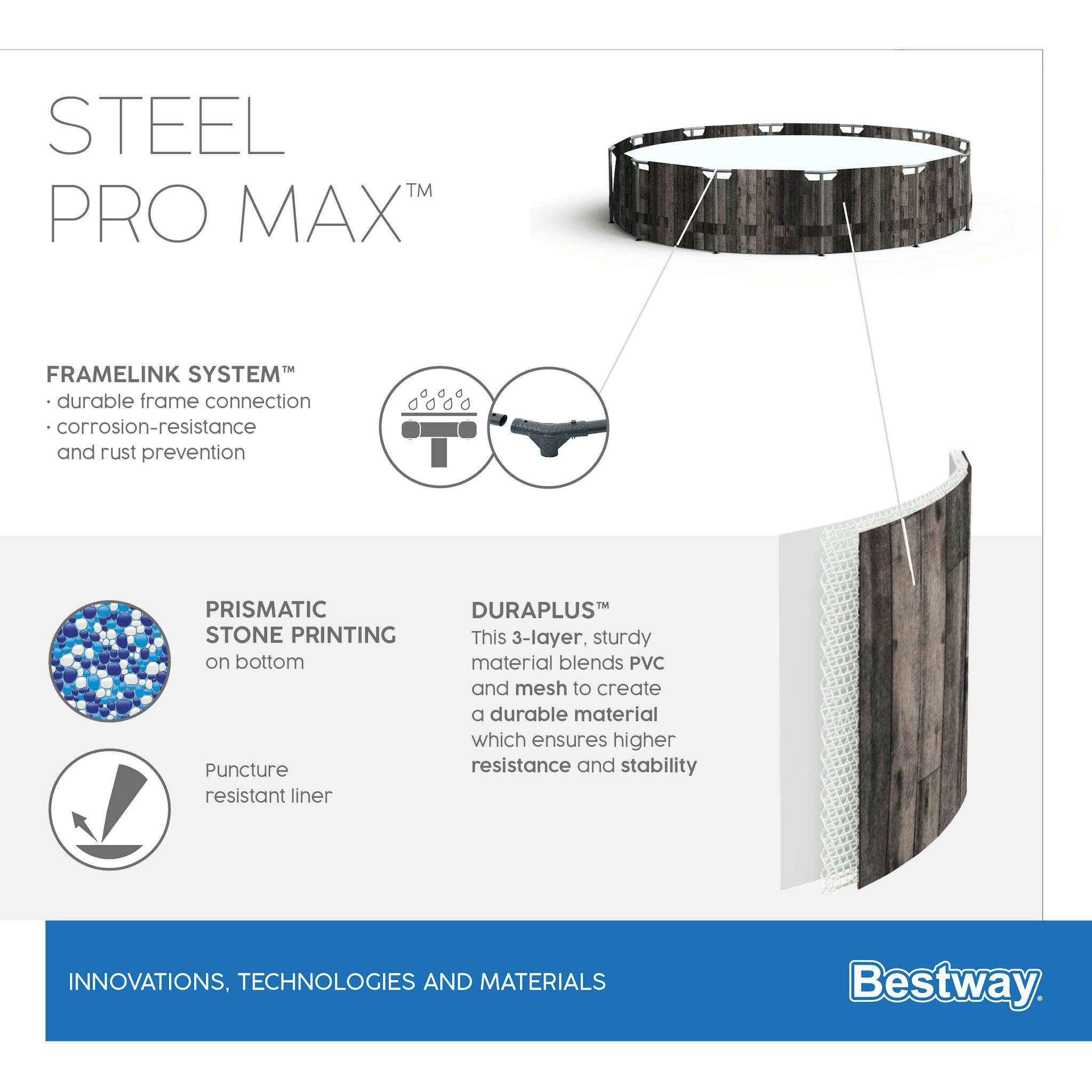 Piscine fuori terra Piscina base struttura e liner rotonda Steel Pro MAX da 427x107 cm effetto legno scuro Bestway 5